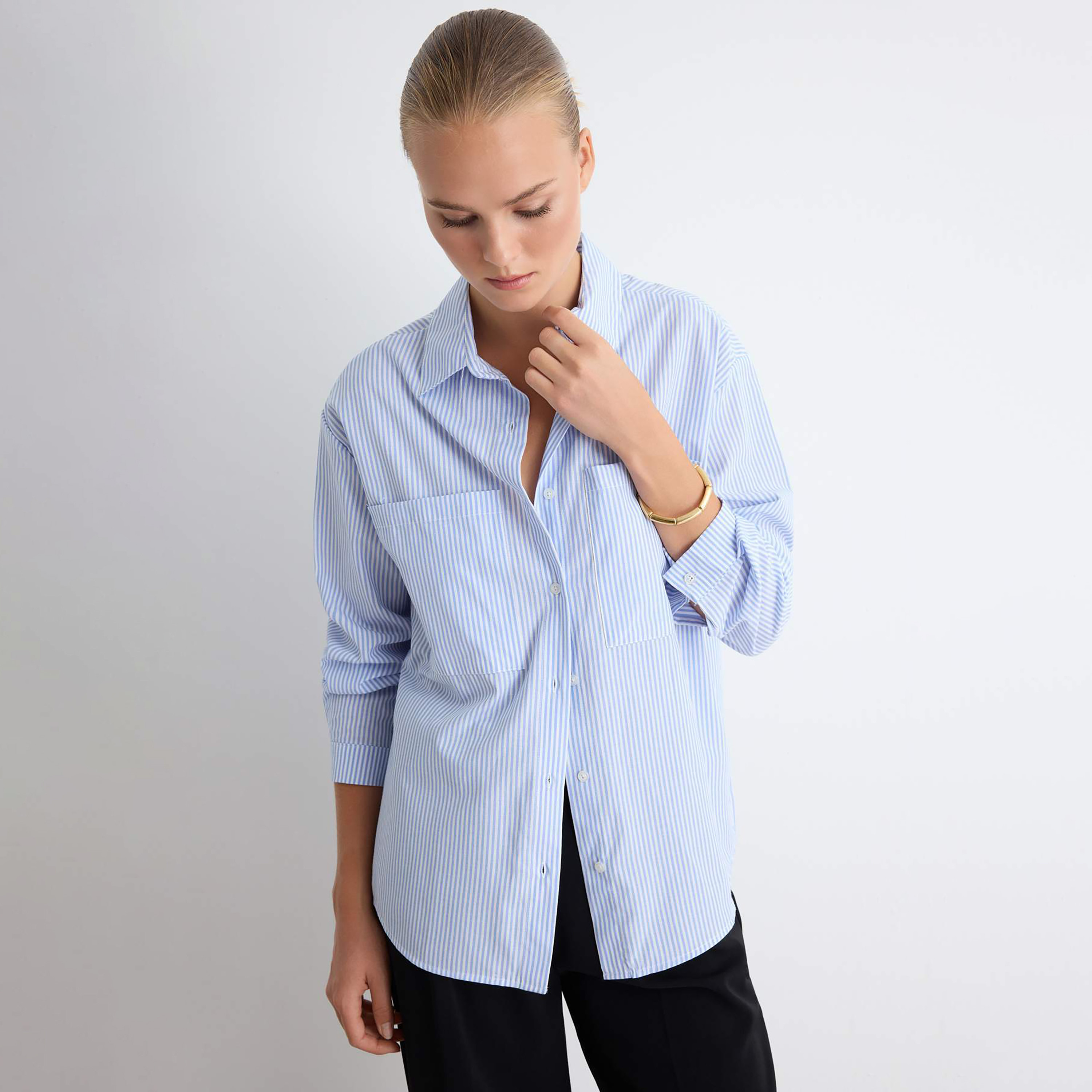 قميص حريمي مخطط بياقة من تريندyol-women-clothing-shirtsandblouses-shirts-image-1