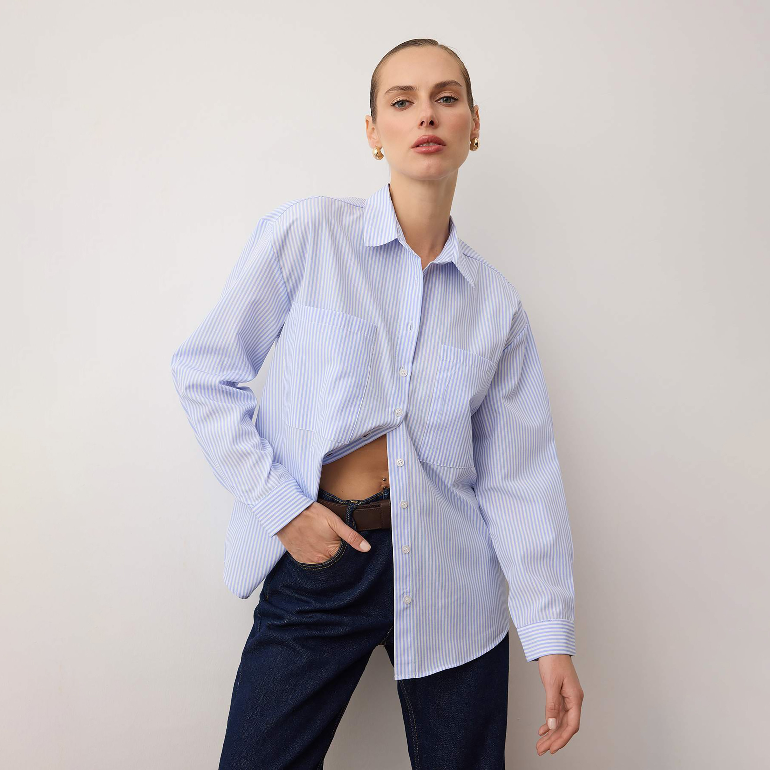 قميص حريمي مخطط بياقة من تريندyol-women-clothing-shirtsandblouses-shirts-image-5