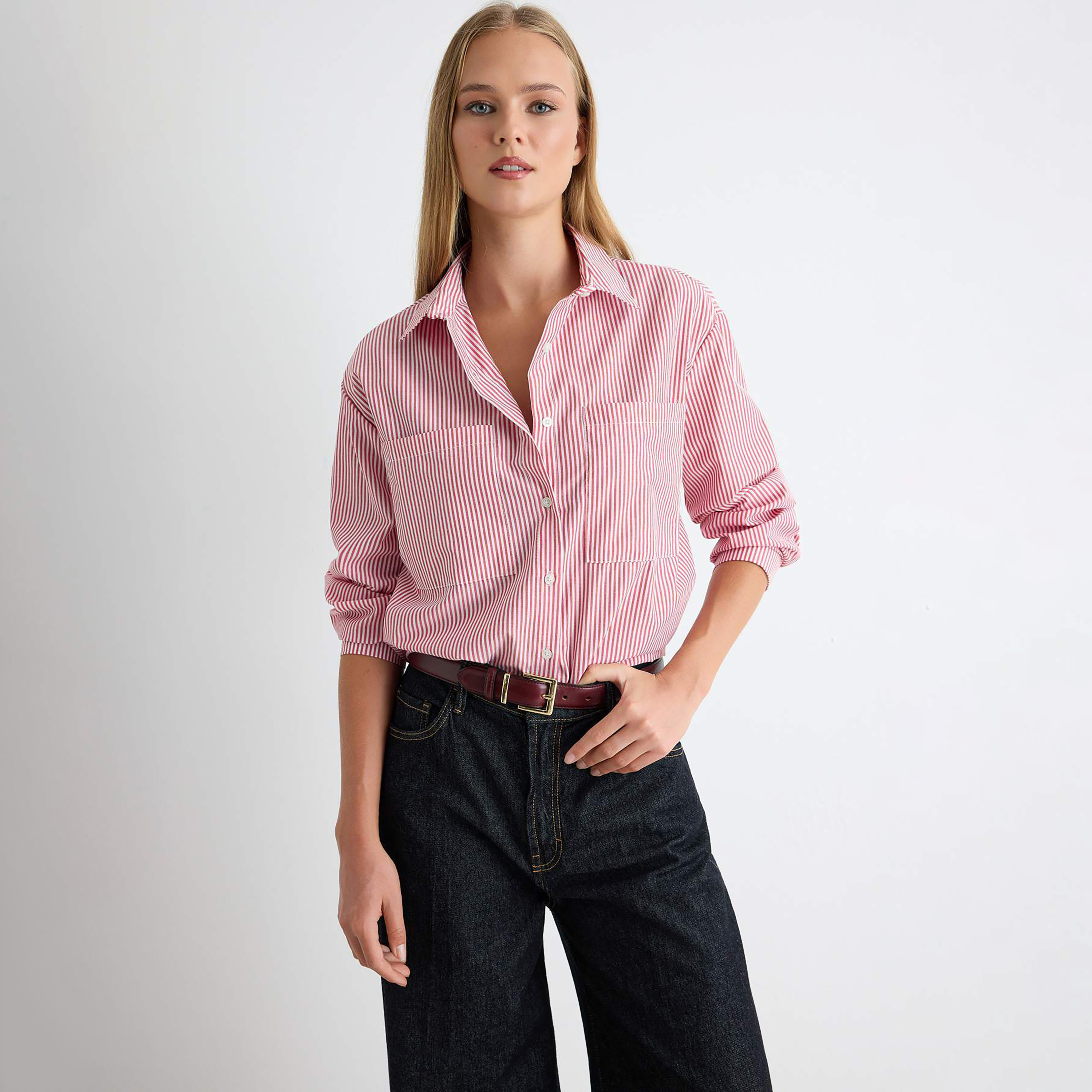 Trendyolmilla Striped Collared Women's Shirt-women-clothing-shirtsandblouses-shirts-image-1