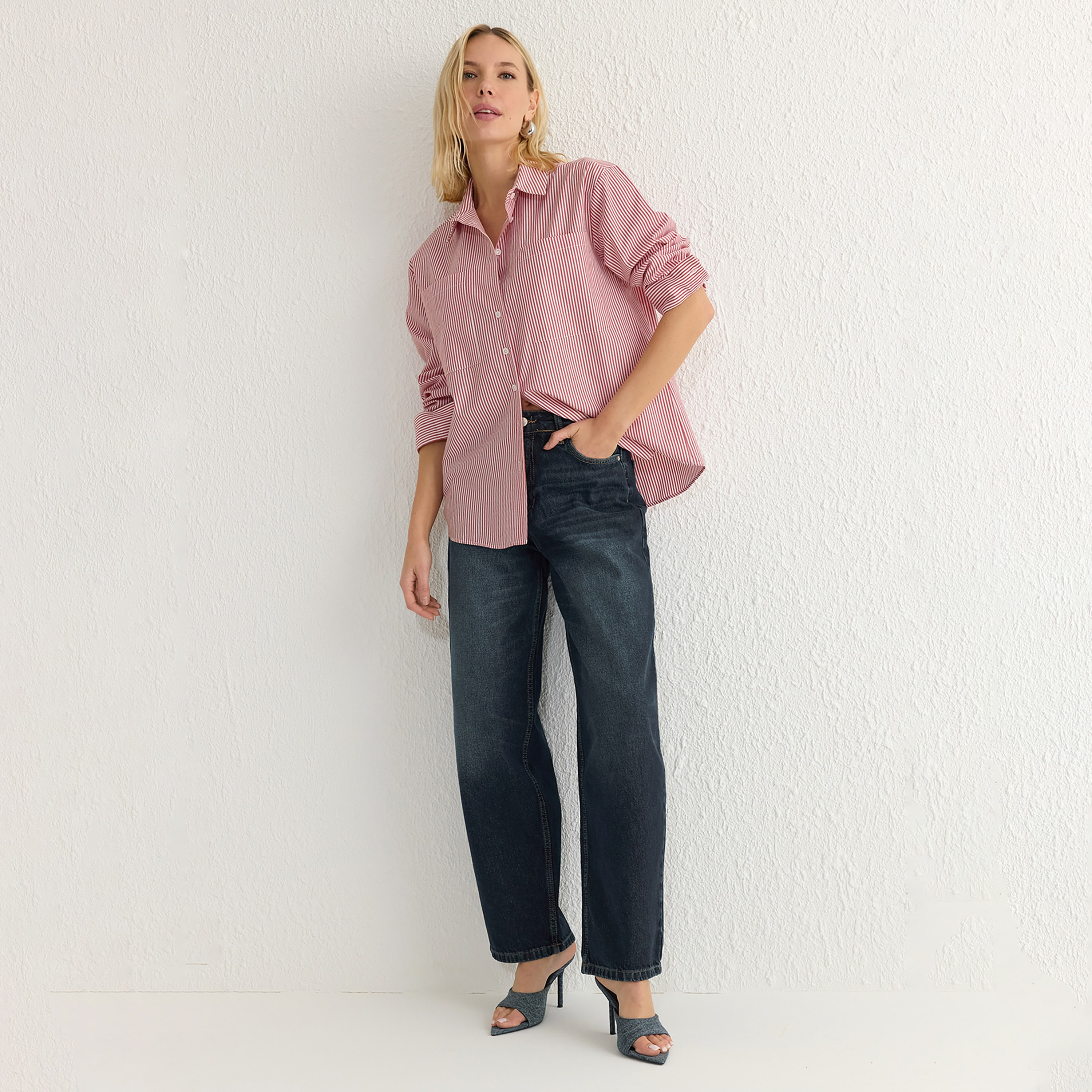 Trendyolmilla Striped Collared Women's Shirt-women-clothing-shirtsandblouses-shirts-image-2