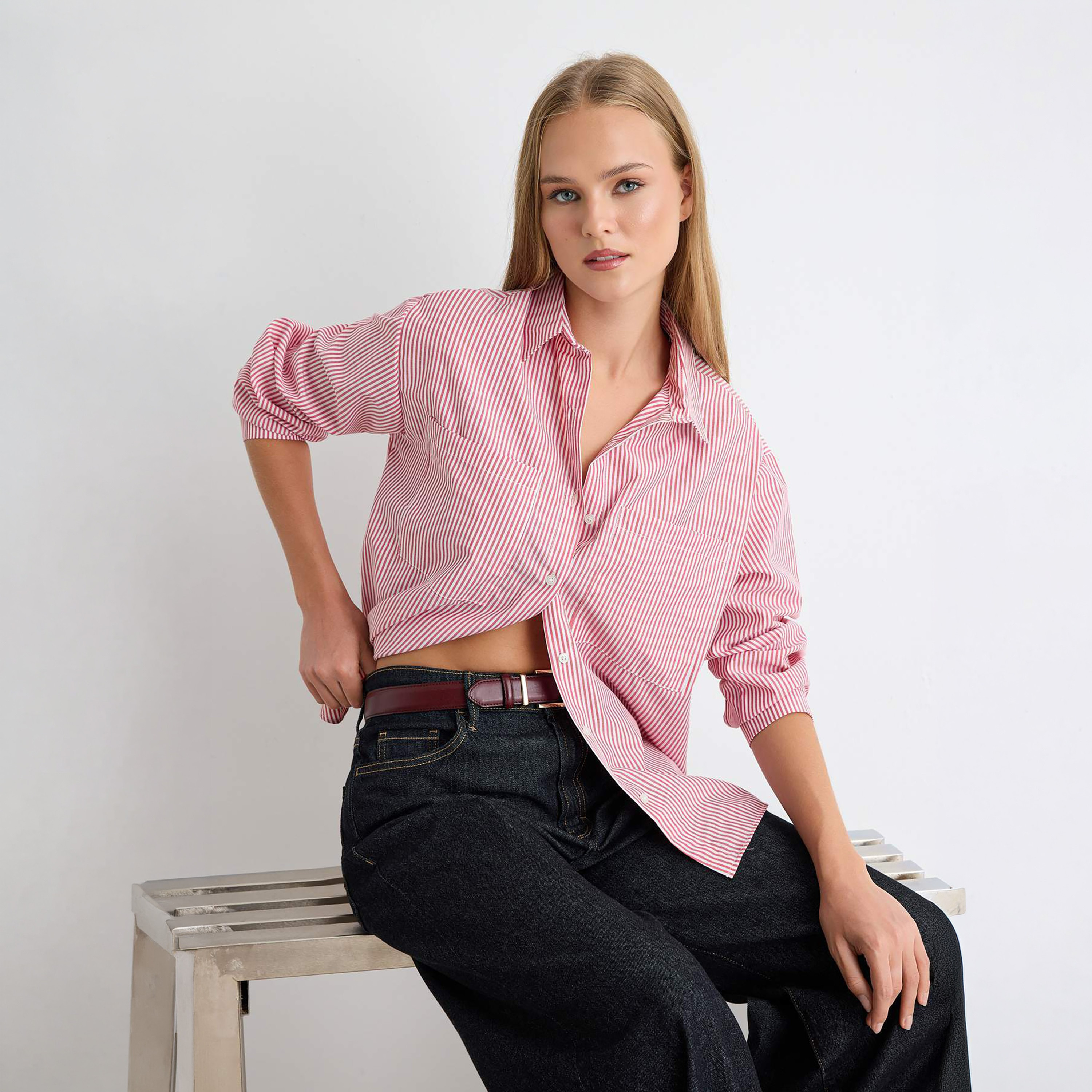 Trendyolmilla Striped Collared Women's Shirt-women-clothing-shirtsandblouses-shirts-image-5