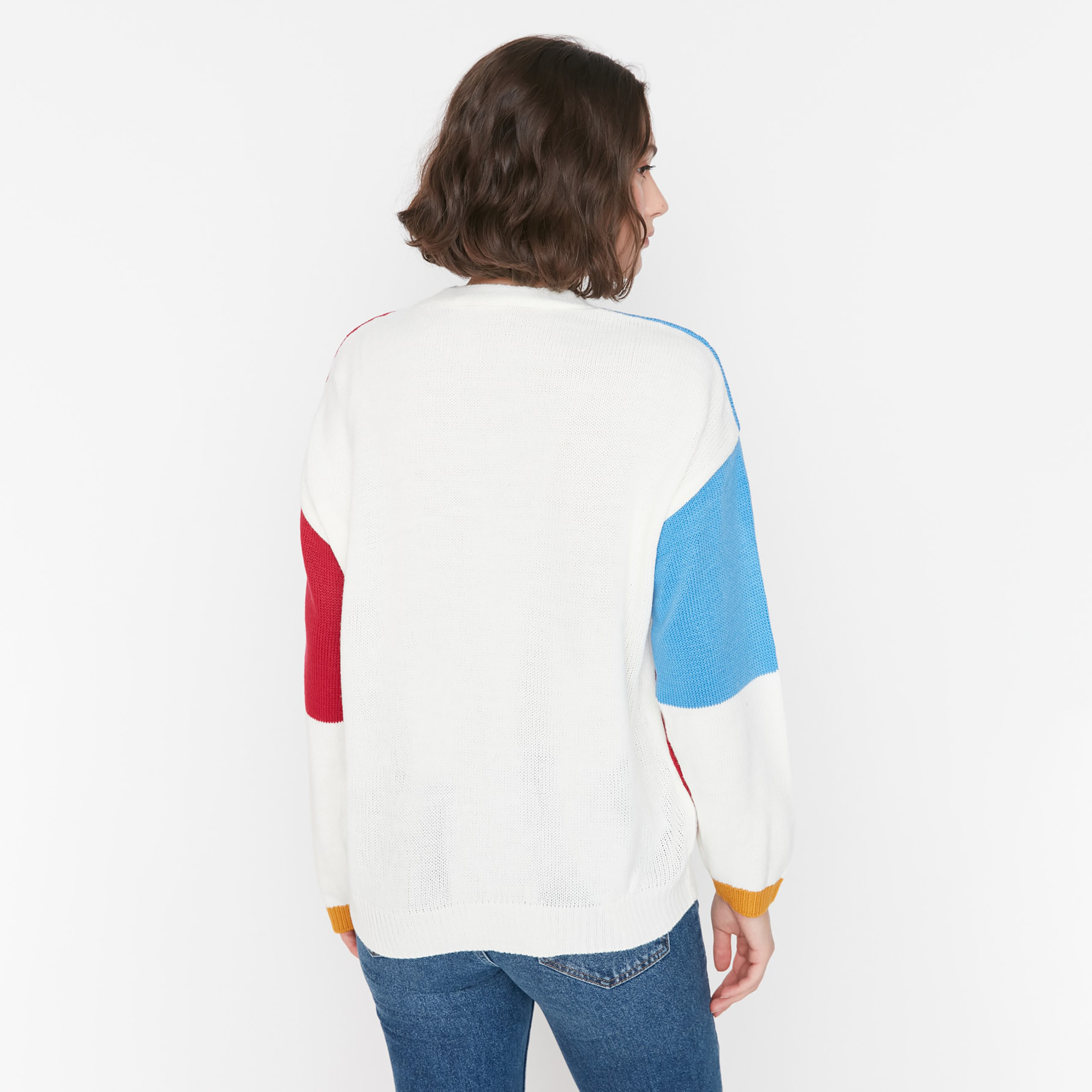 Trendyol Women Colour Blocked V-Neck Cardigan with Button Closure-women-winterwear-cardigansandjumpers-cardigans-image-13