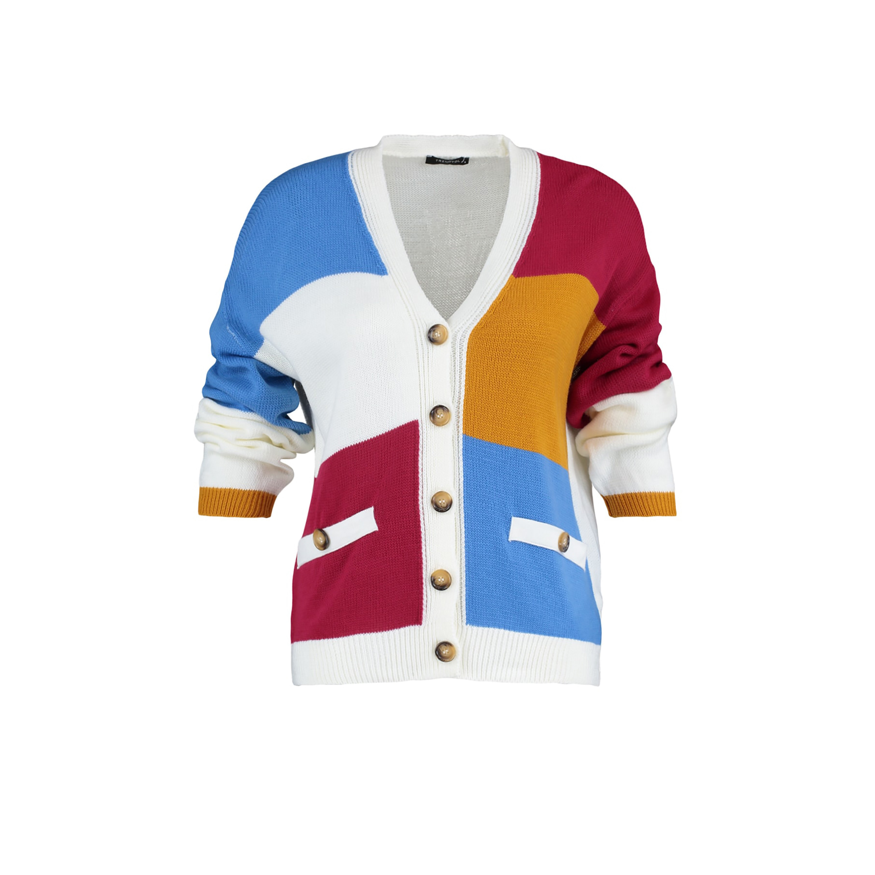 Trendyol Women Colour Blocked V-Neck Cardigan with Button Closure-women-winterwear-cardigansandjumpers-cardigans-image-15