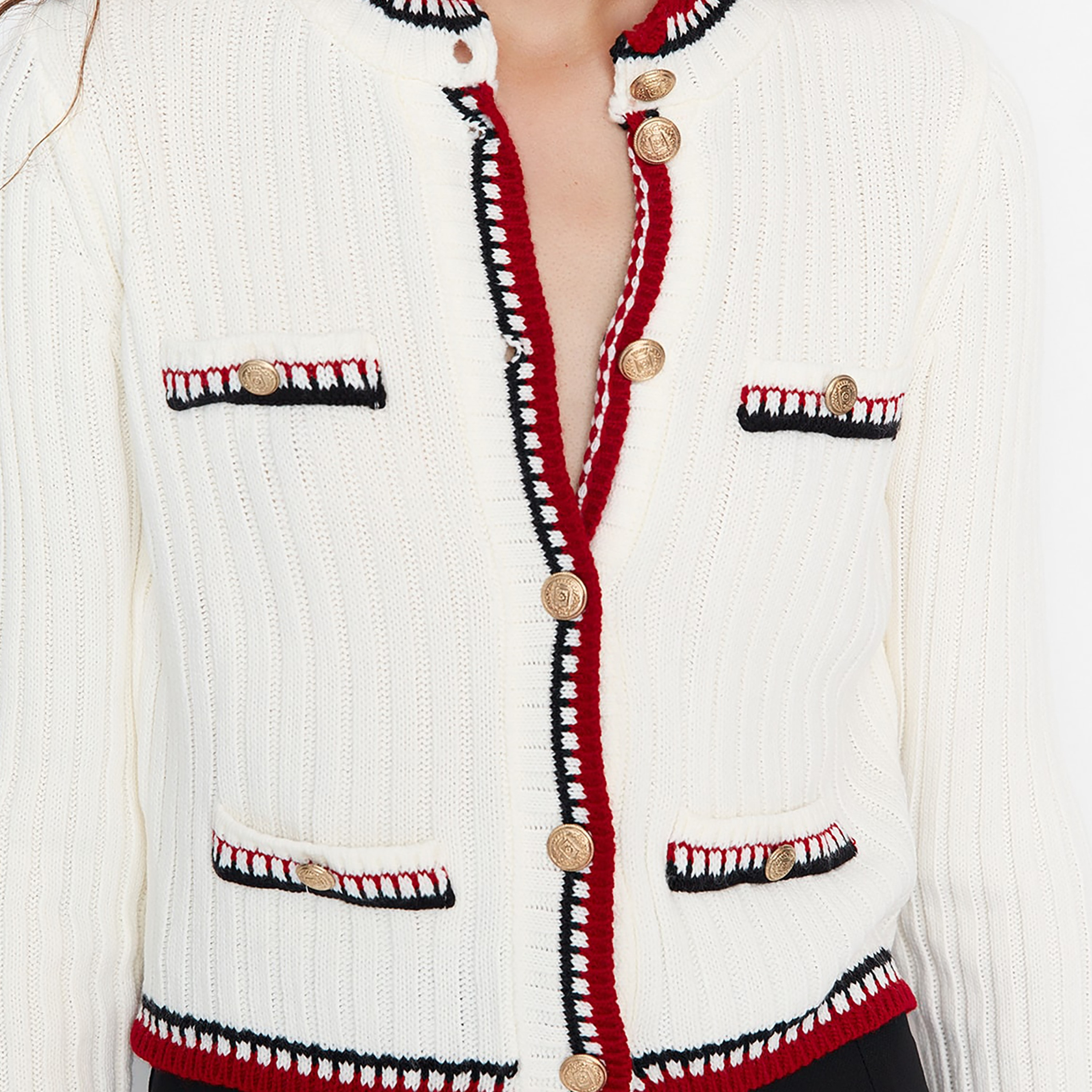 Trendyolmilla White Geometric Knit Collared Women's Cardigan-women-winterwear-cardigansandjumpers-cardigans-image-4