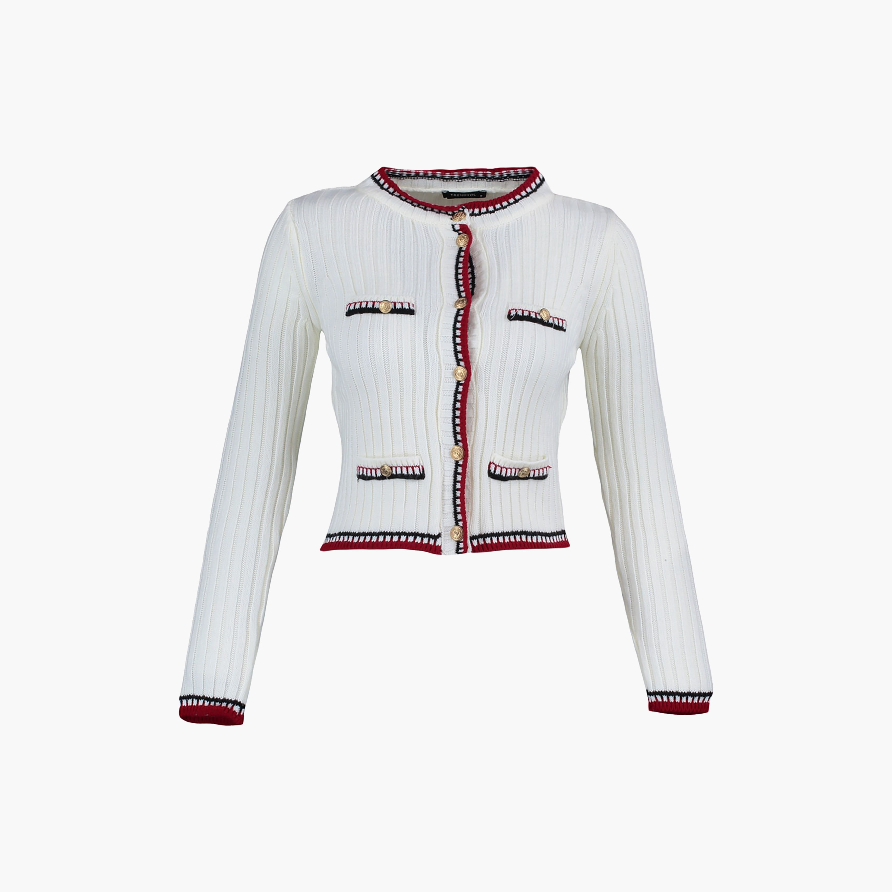 Trendyolmilla White Geometric Knit Collared Women's Cardigan-women-winterwear-cardigansandjumpers-cardigans-image-5