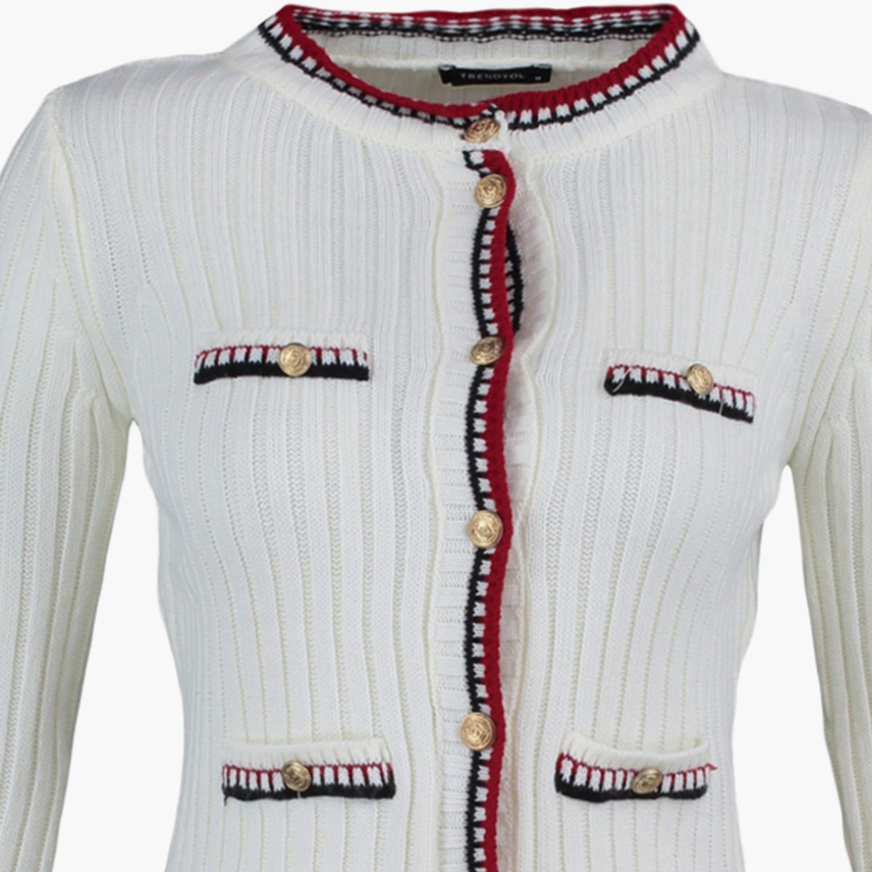 Trendyolmilla White Geometric Knit Collared Women's Cardigan-women-winterwear-cardigansandjumpers-cardigans-image-7