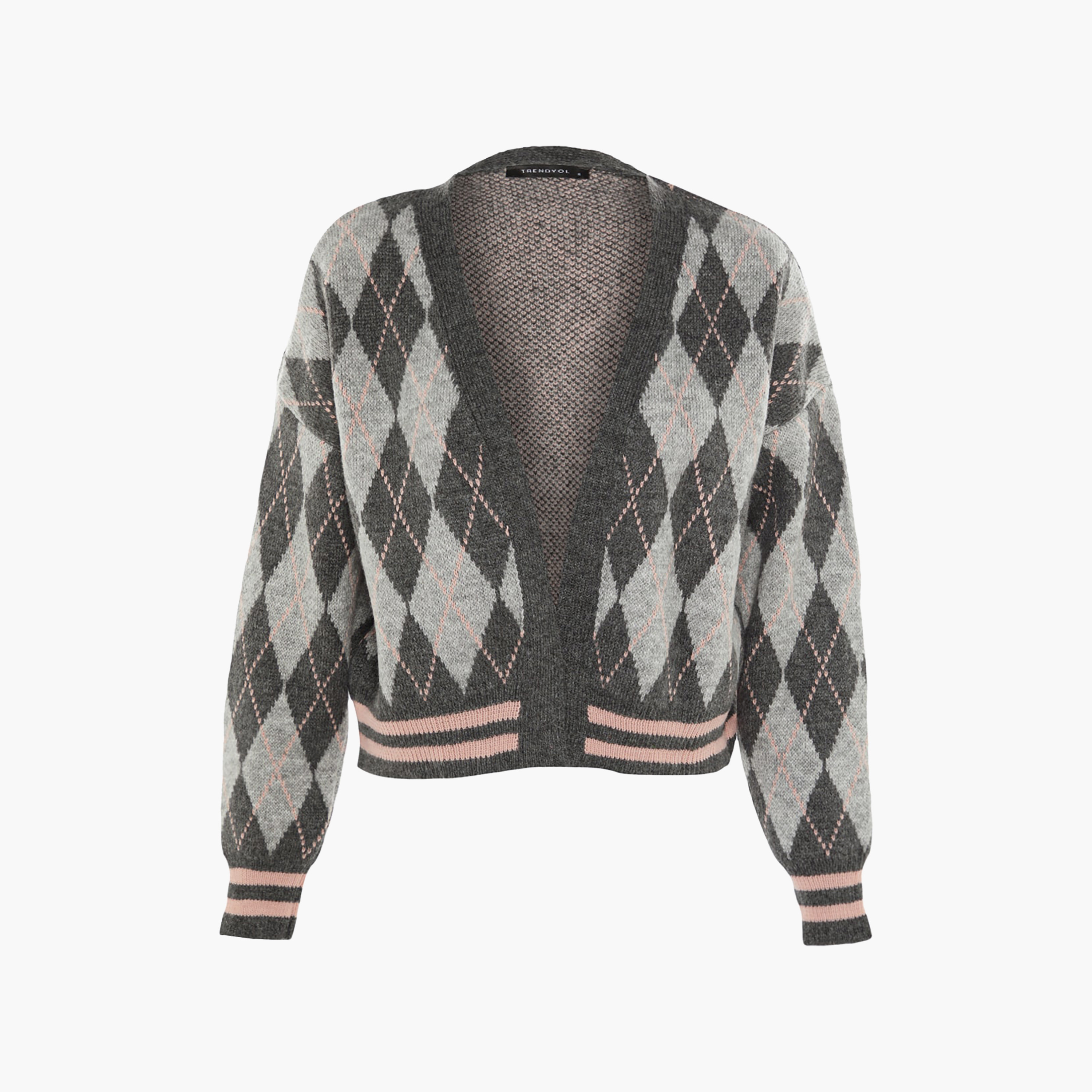 كارديجان حريمي رمادي بنقشة أرجايل وأكمام مسدلة من تريندyolميلا-women-winterwear-cardigansandjumpers-cardigans-image-4