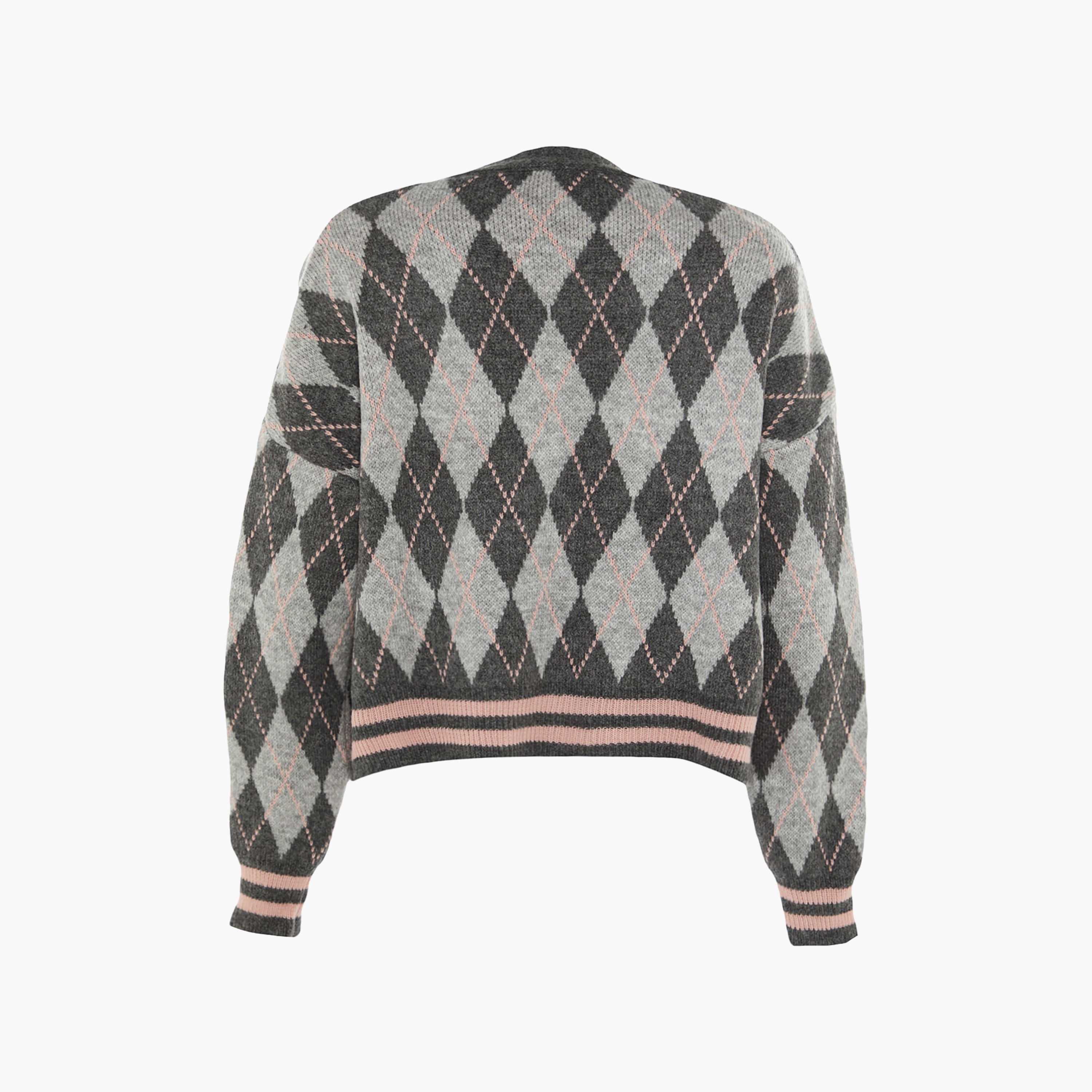 كارديجان حريمي رمادي بنقشة أرجايل وأكمام مسدلة من تريندyolميلا-women-winterwear-cardigansandjumpers-cardigans-image-5