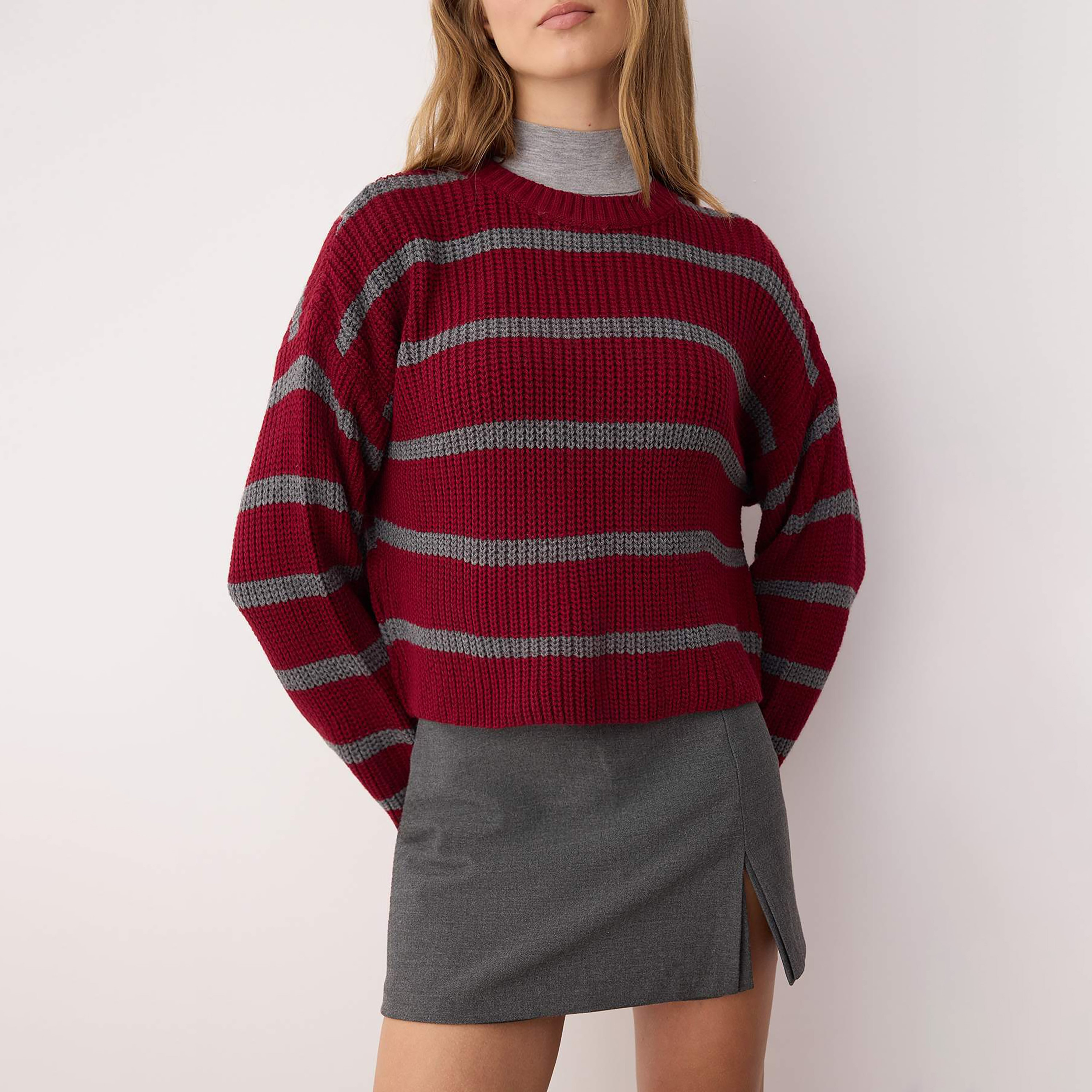 بلوفر حريمي مخطط بأكمام مسدلة من تريندyول ميلا-women-winterwear-cardigansandjumpers-jumpers-image-1