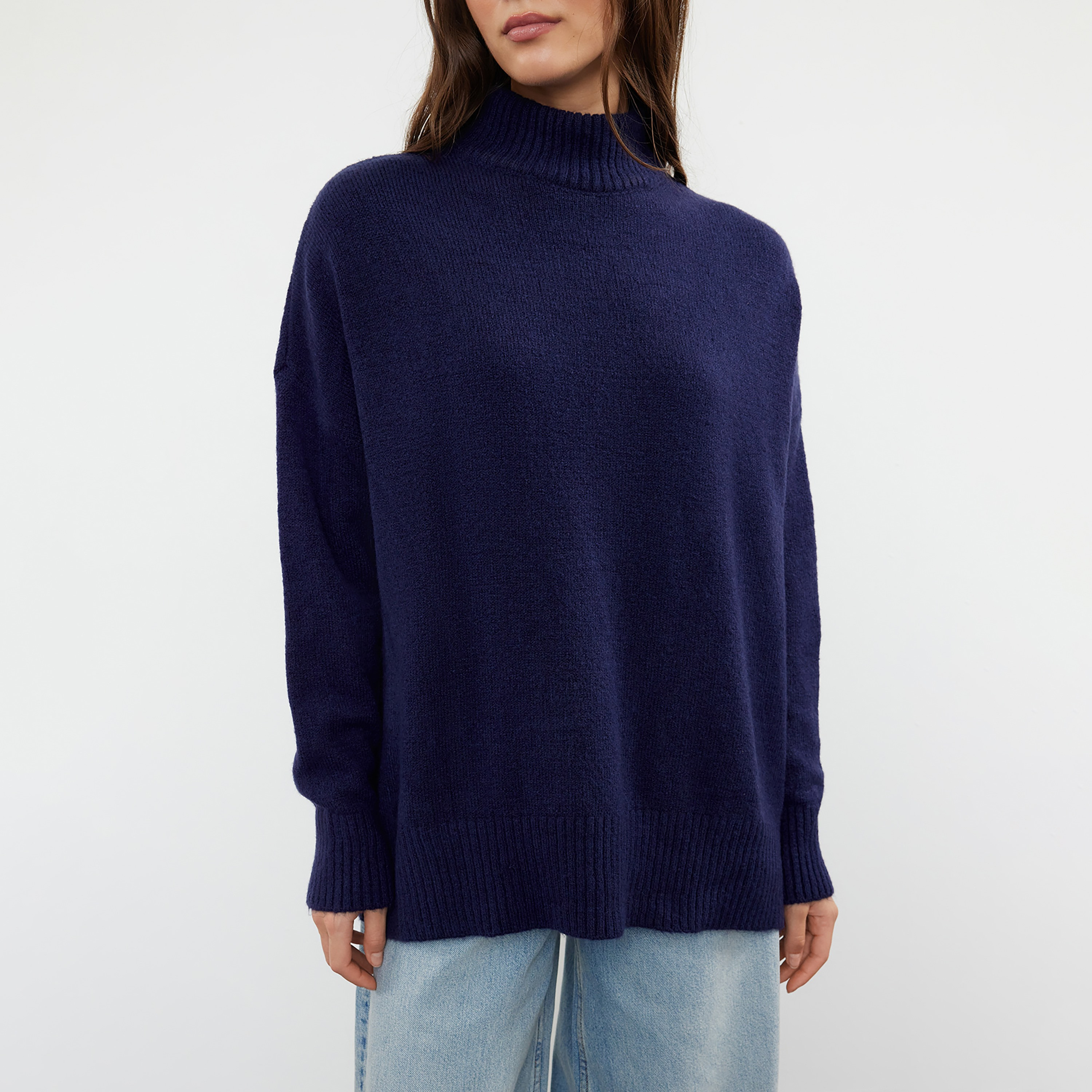 Trendyolmilla Navy High Neck Dropped Sleeves Women's Sweater-women-winterwear-cardigansandjumpers-jumpers-image-1