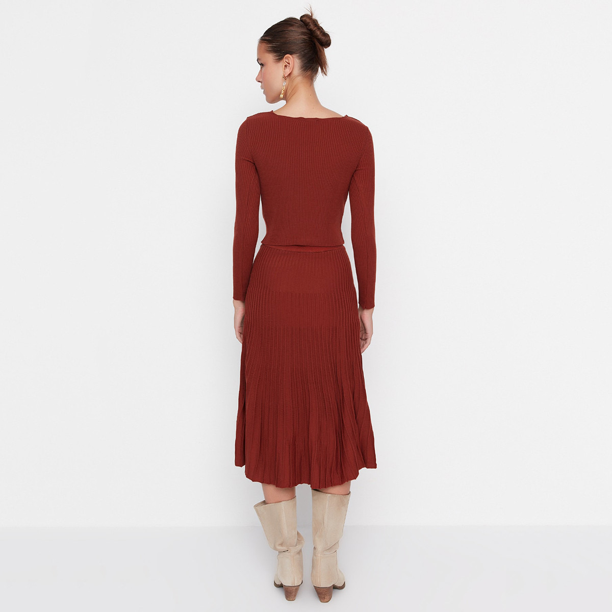 Trendyol Women Knitted Square Neck Top and Ruffled Hem Skirt Set-women-clothing-coordsets-image-12