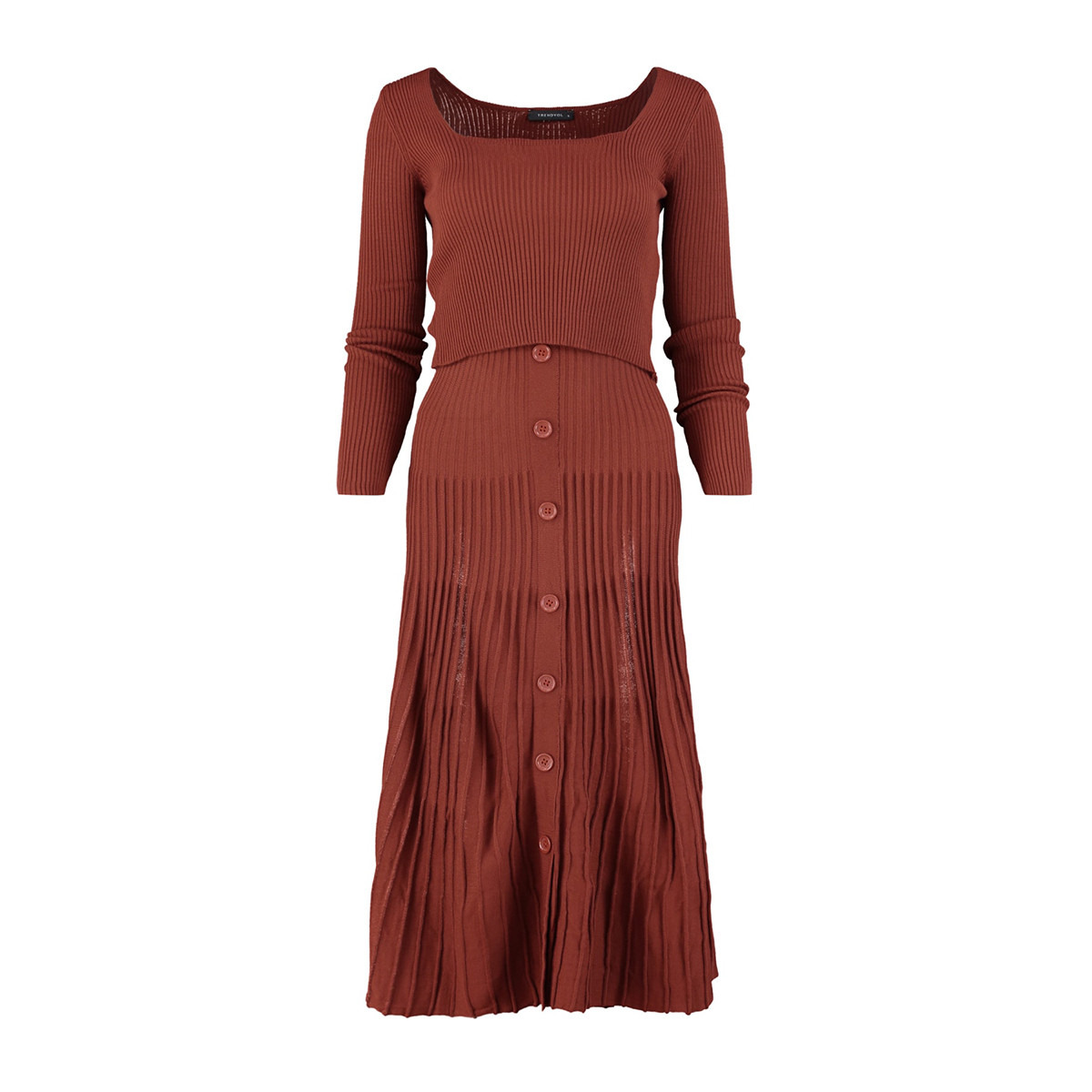 Trendyol Women Knitted Square Neck Top and Ruffled Hem Skirt Set-women-clothing-coordsets-image-14