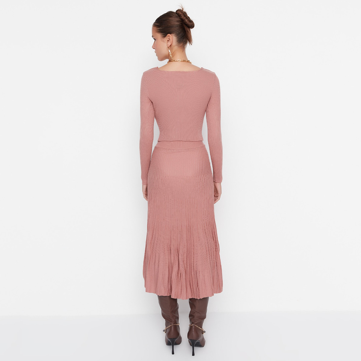 Trendyol Women Knitted Square Neck Top and Ruffled Hem Skirt Set-women-clothing-coordsets-image-19