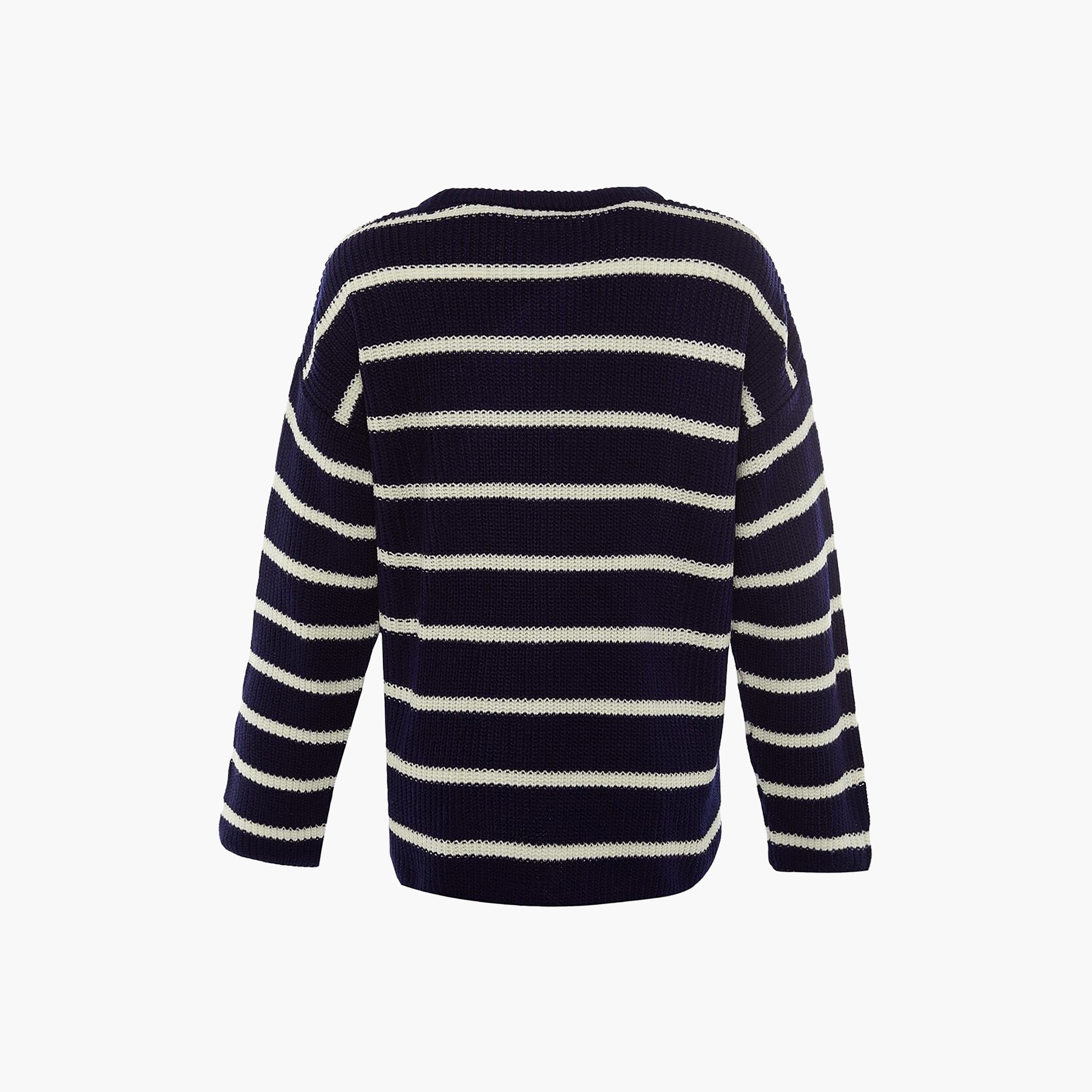 بلوفر حريمي مخطط باللون الكحلي بأكمام منسدلة من تريندyol ميلا-women-winterwear-cardigansandjumpers-jumpers-image-7