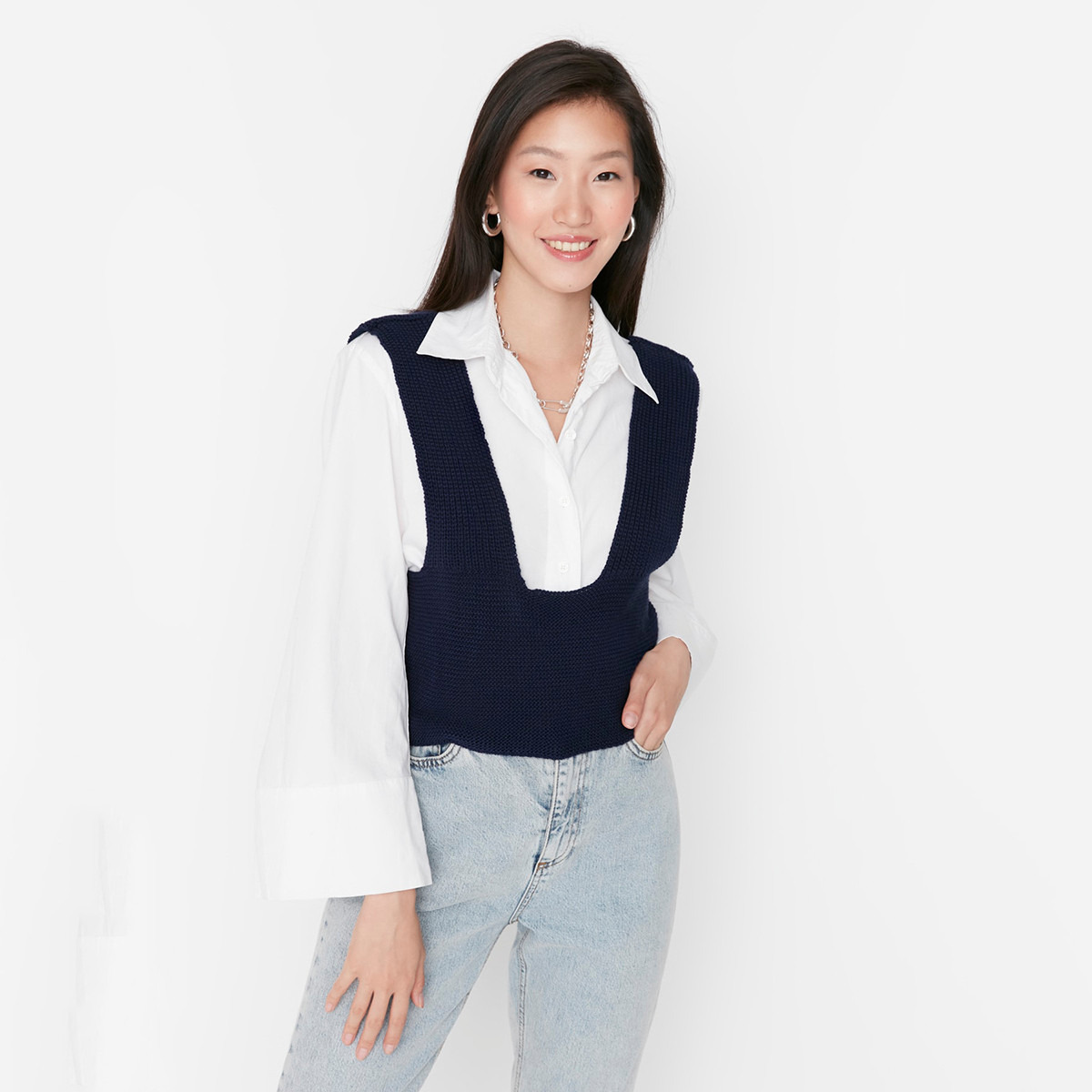 Women's navy blue deals sweater vest