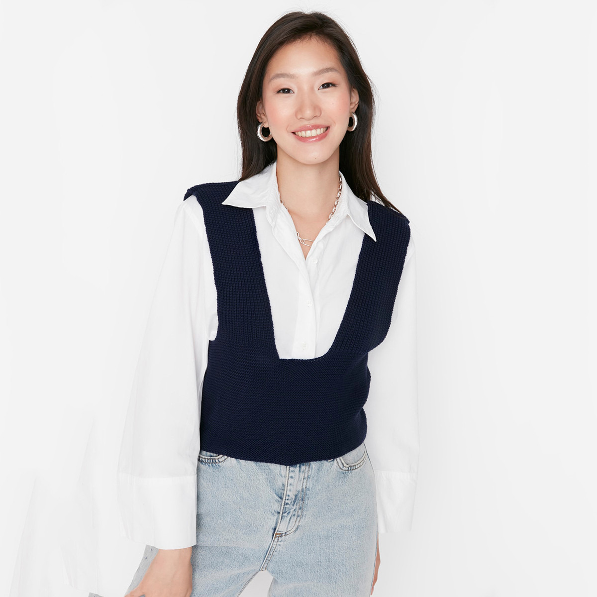 Women's navy blue sales sweater vest