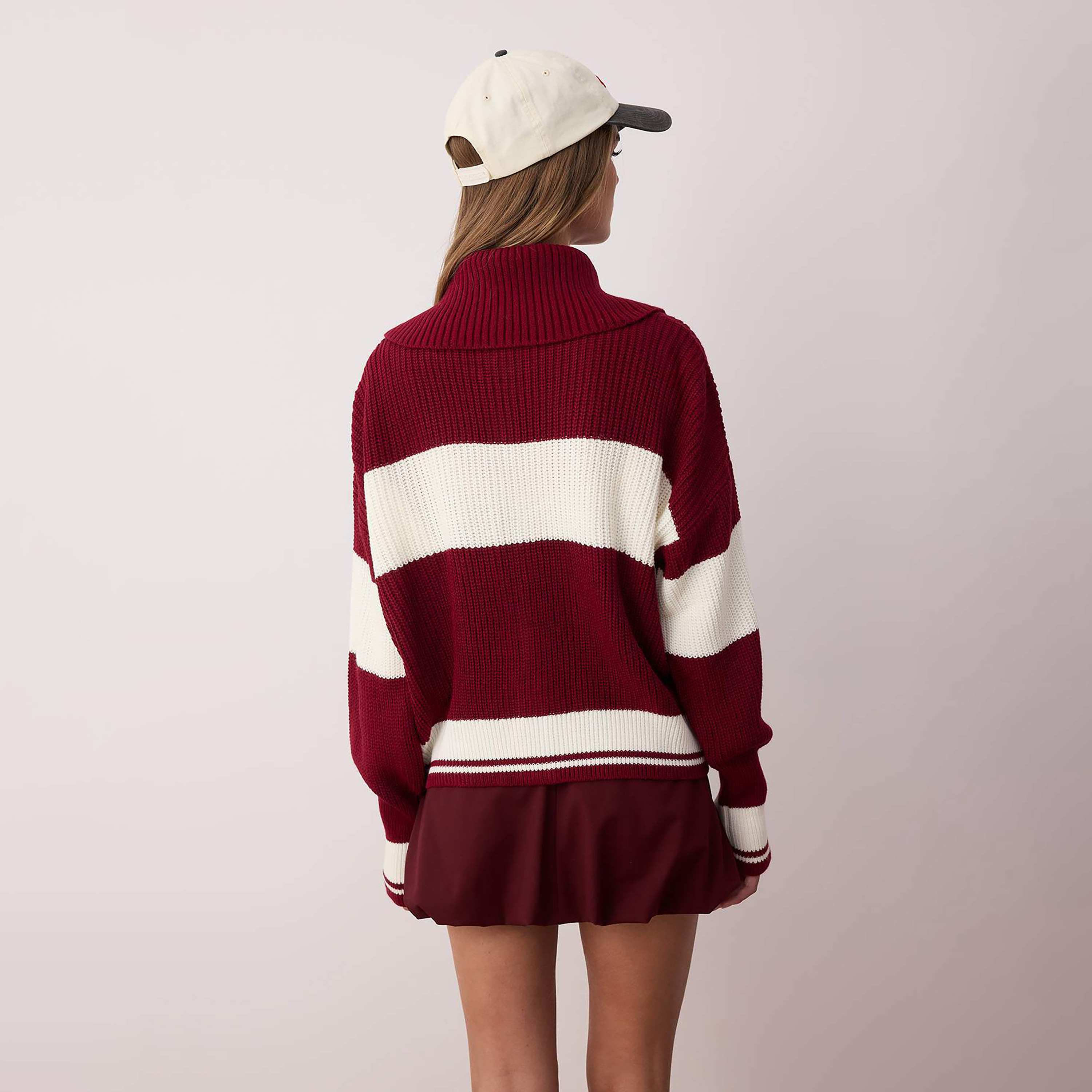 Trendyolmilla Burgundy Color-Blocked Collared Dropped Sleeves Women's Cardigan-women-winterwear-cardigansandjumpers-cardigans-image-3