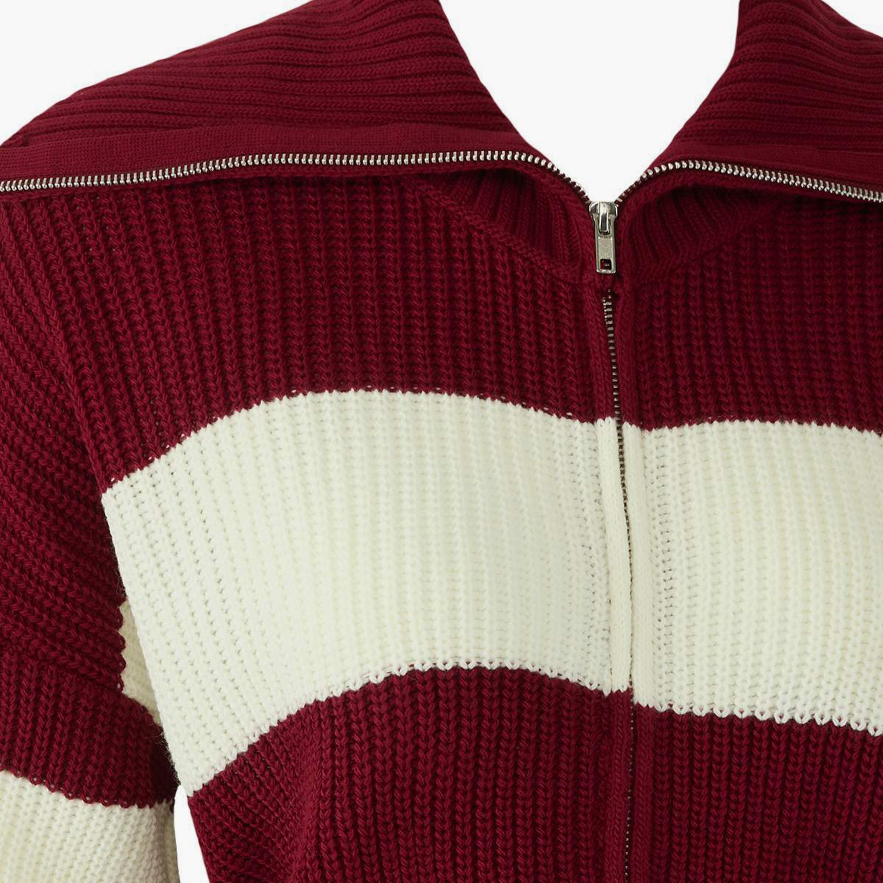 Trendyolmilla Burgundy Color-Blocked Collared Dropped Sleeves Women's Cardigan-women-winterwear-cardigansandjumpers-cardigans-image-6