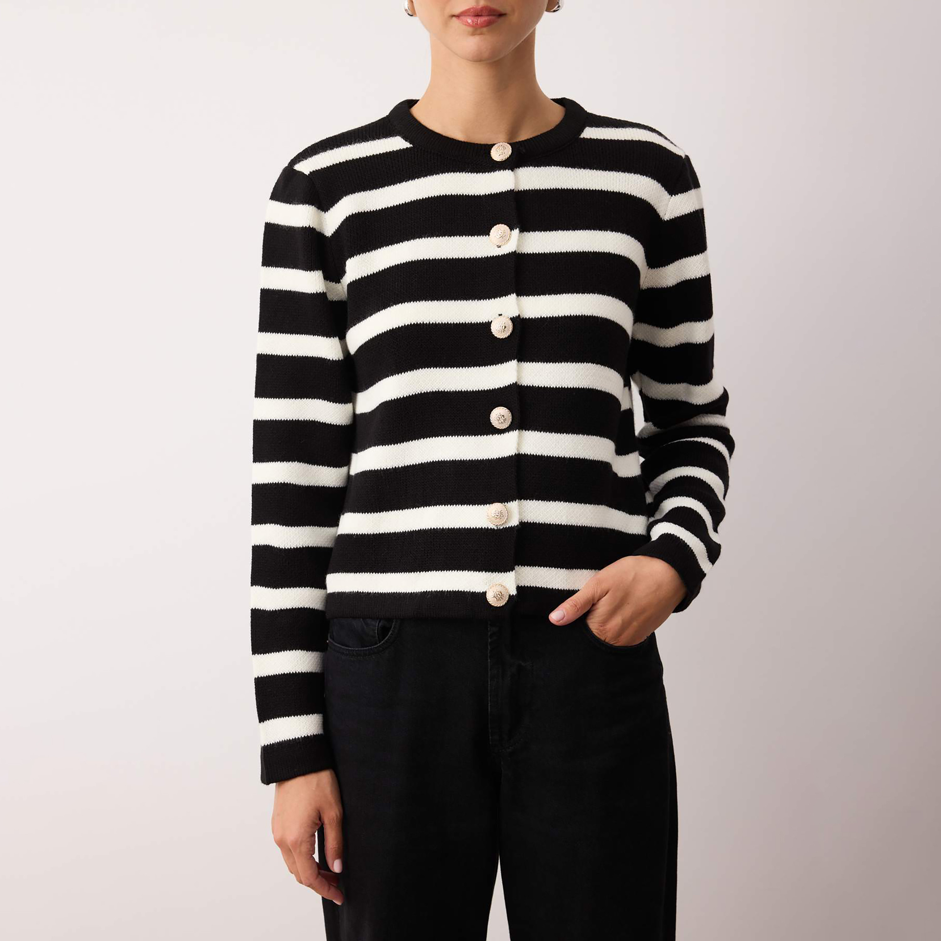 كارديجان حريمي مخطط أسود من ترينديول ميلا-women-winterwear-cardigansandjumpers-cardigans-image-5