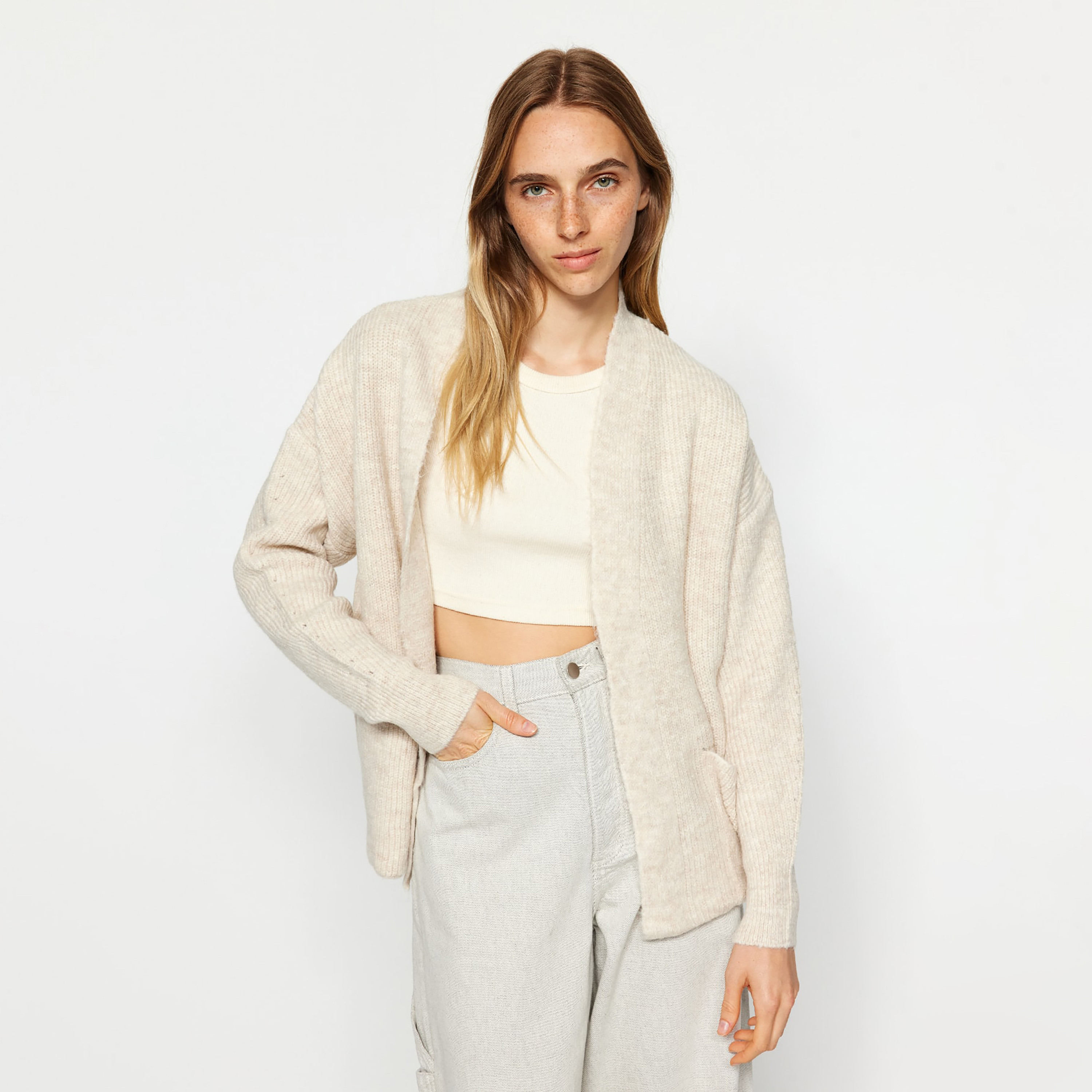 Trendyolmilla Stone Dropped Sleeves Women's Cardigan-women-winterwear-cardigansandjumpers-cardigans-image-1