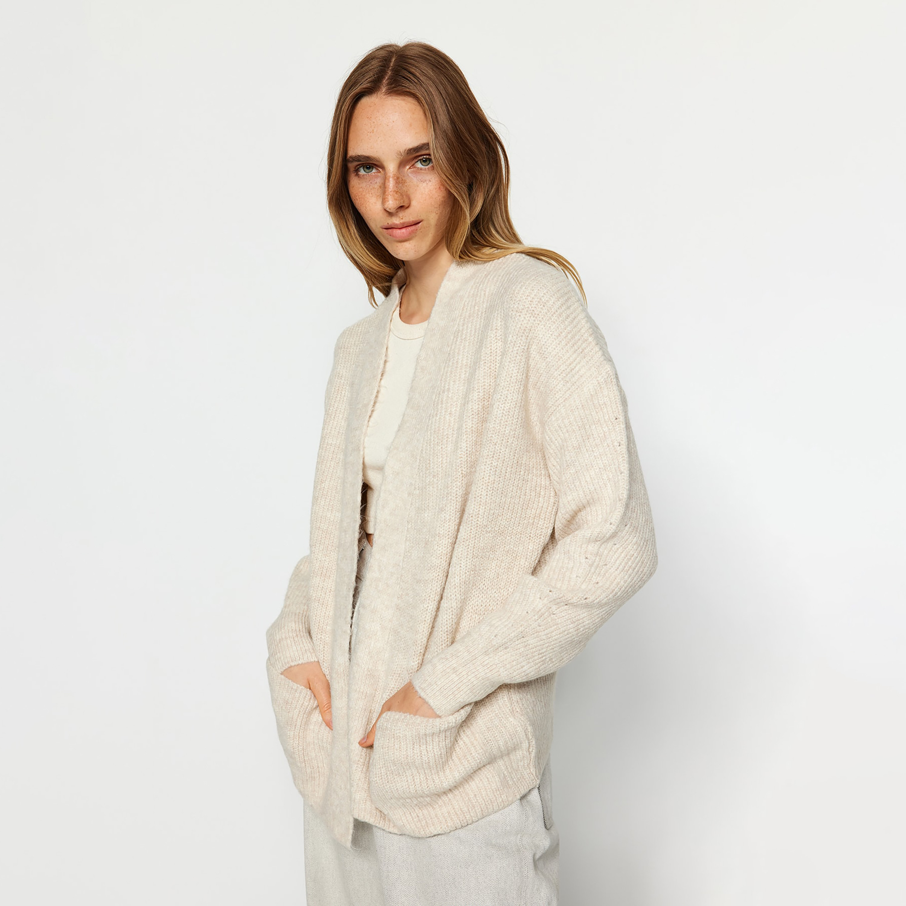 Trendyolmilla Stone Dropped Sleeves Women's Cardigan-women-winterwear-cardigansandjumpers-cardigans-image-2