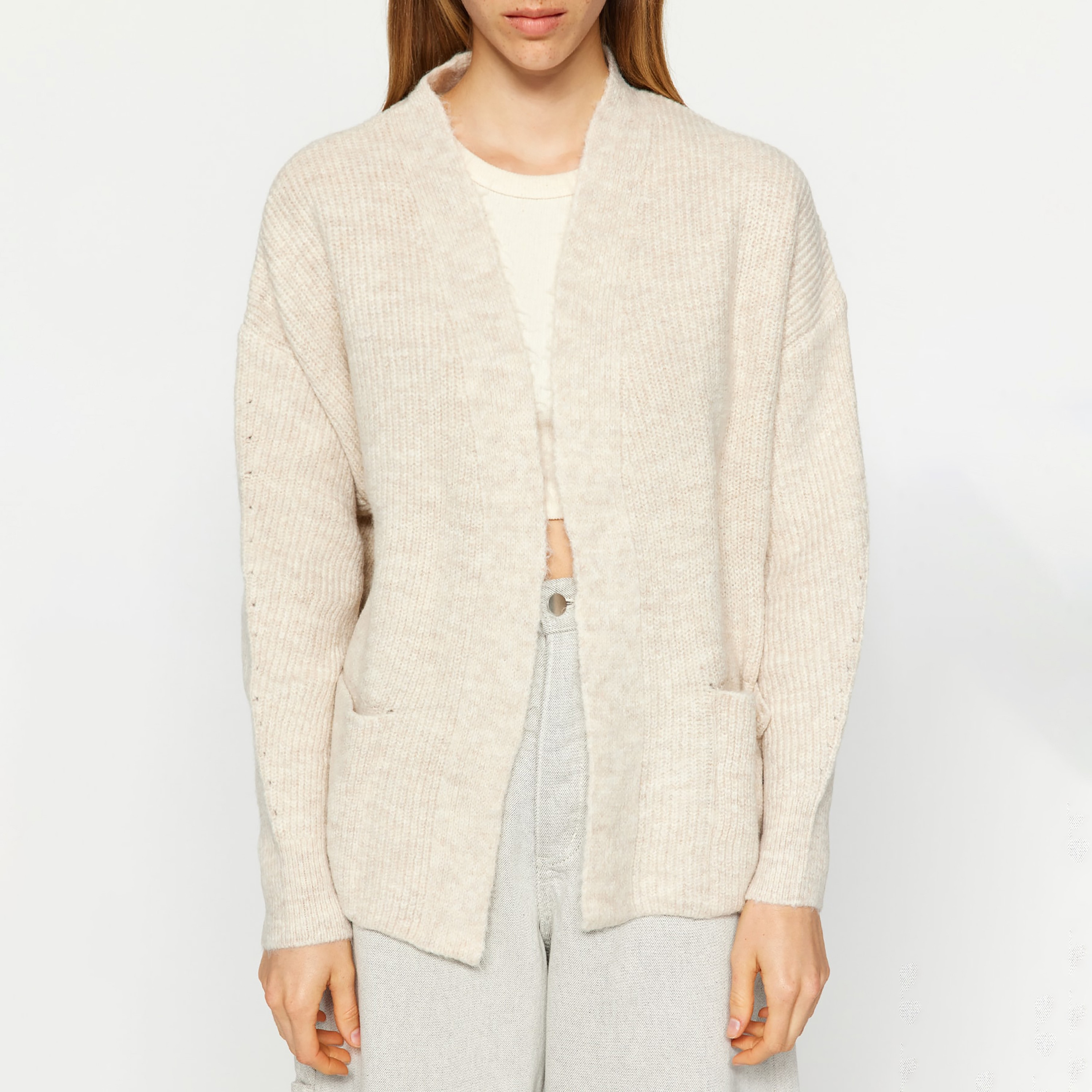 Trendyolmilla Stone Dropped Sleeves Women's Cardigan-women-winterwear-cardigansandjumpers-cardigans-image-5