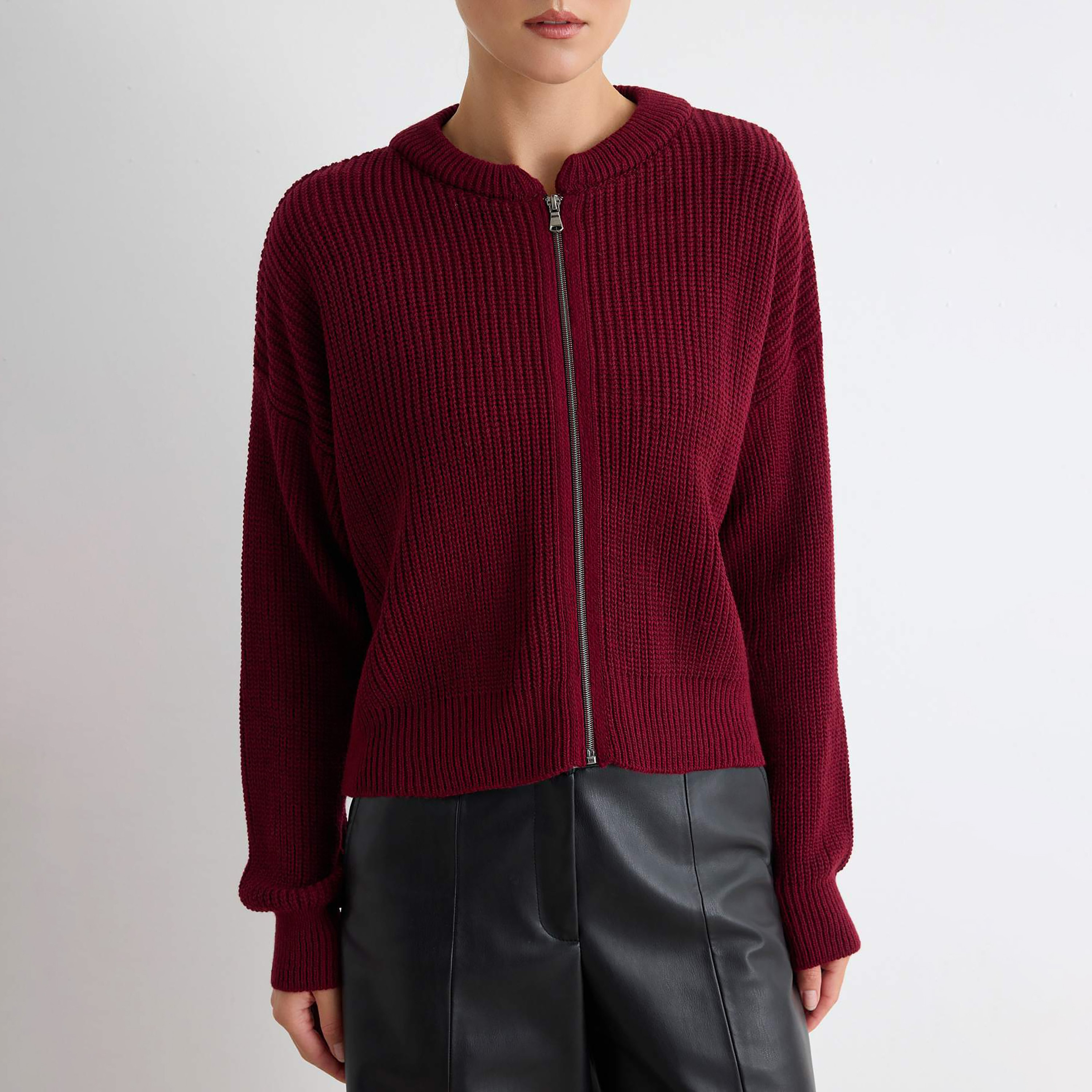 كارديجان حريمي بملمس مضلع بياقة ماندرين وأكمام مسدلة من تريندyol ميلا-women-winterwear-cardigansandjumpers-cardigans-image-5