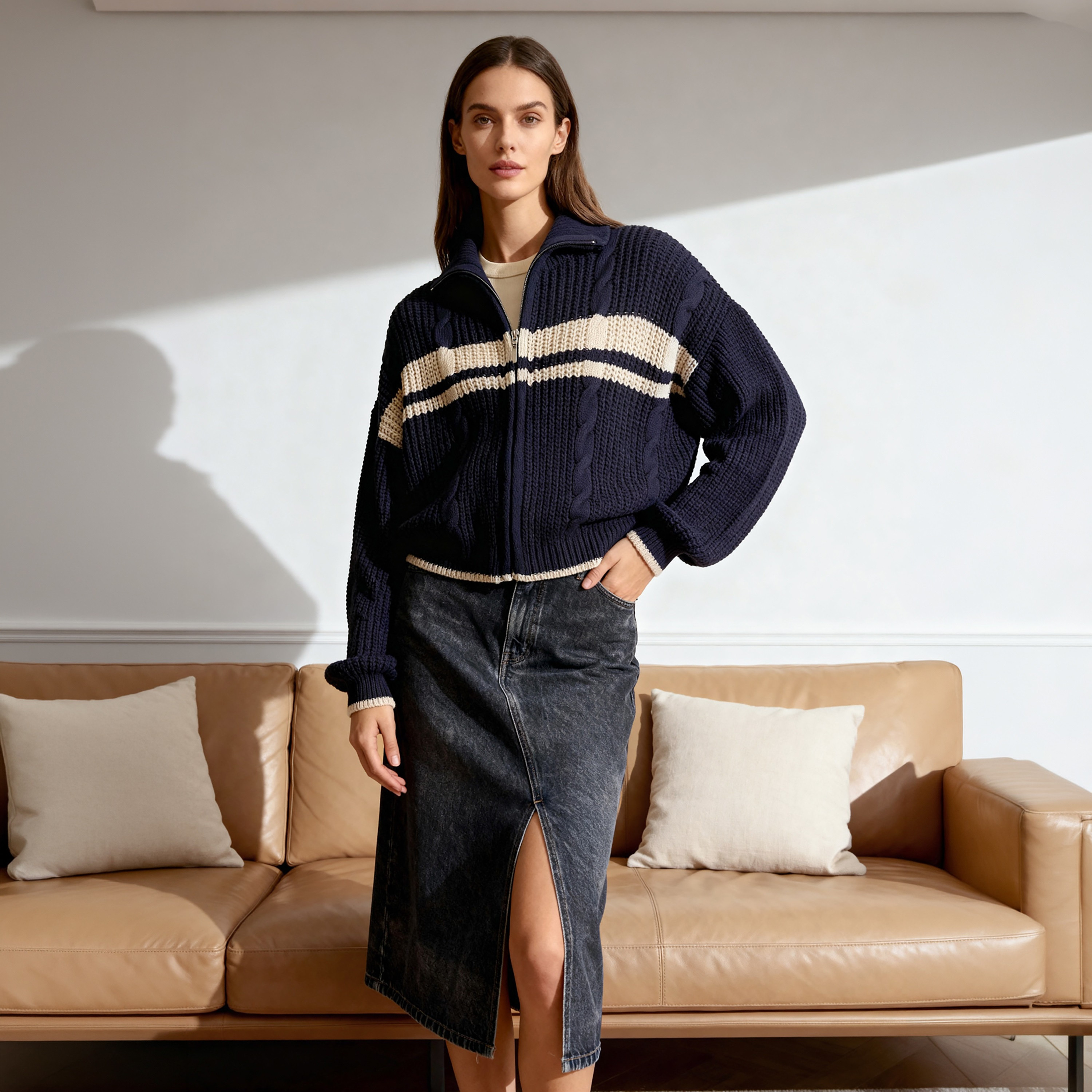 Trendyolmilla Color-Blocked Collared Dropped Sleeves Women's Cardigan-women-winterwear-cardigansandjumpers-cardigans-image-1
