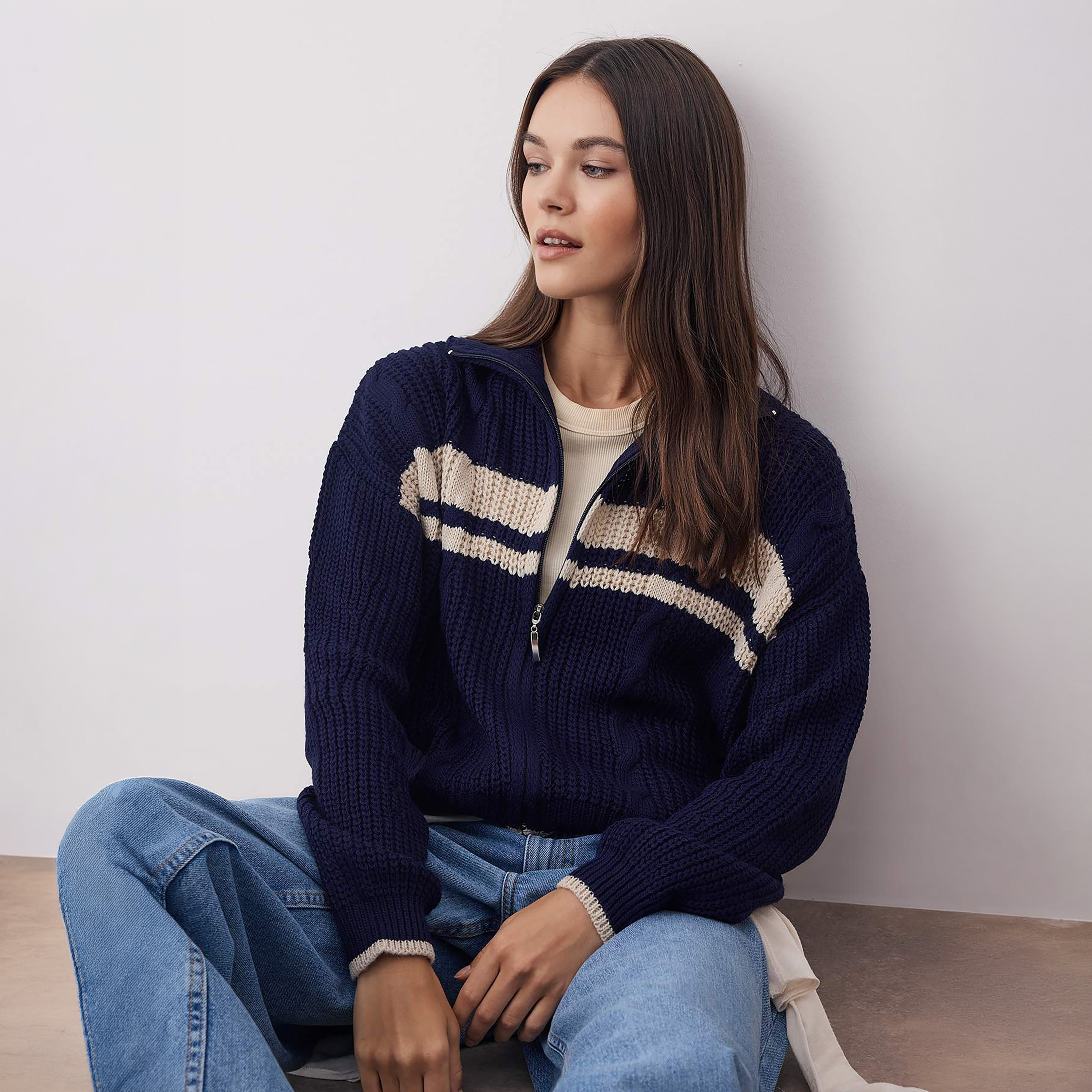 Trendyolmilla Color-Blocked Collared Dropped Sleeves Women's Cardigan-women-winterwear-cardigansandjumpers-cardigans-image-4