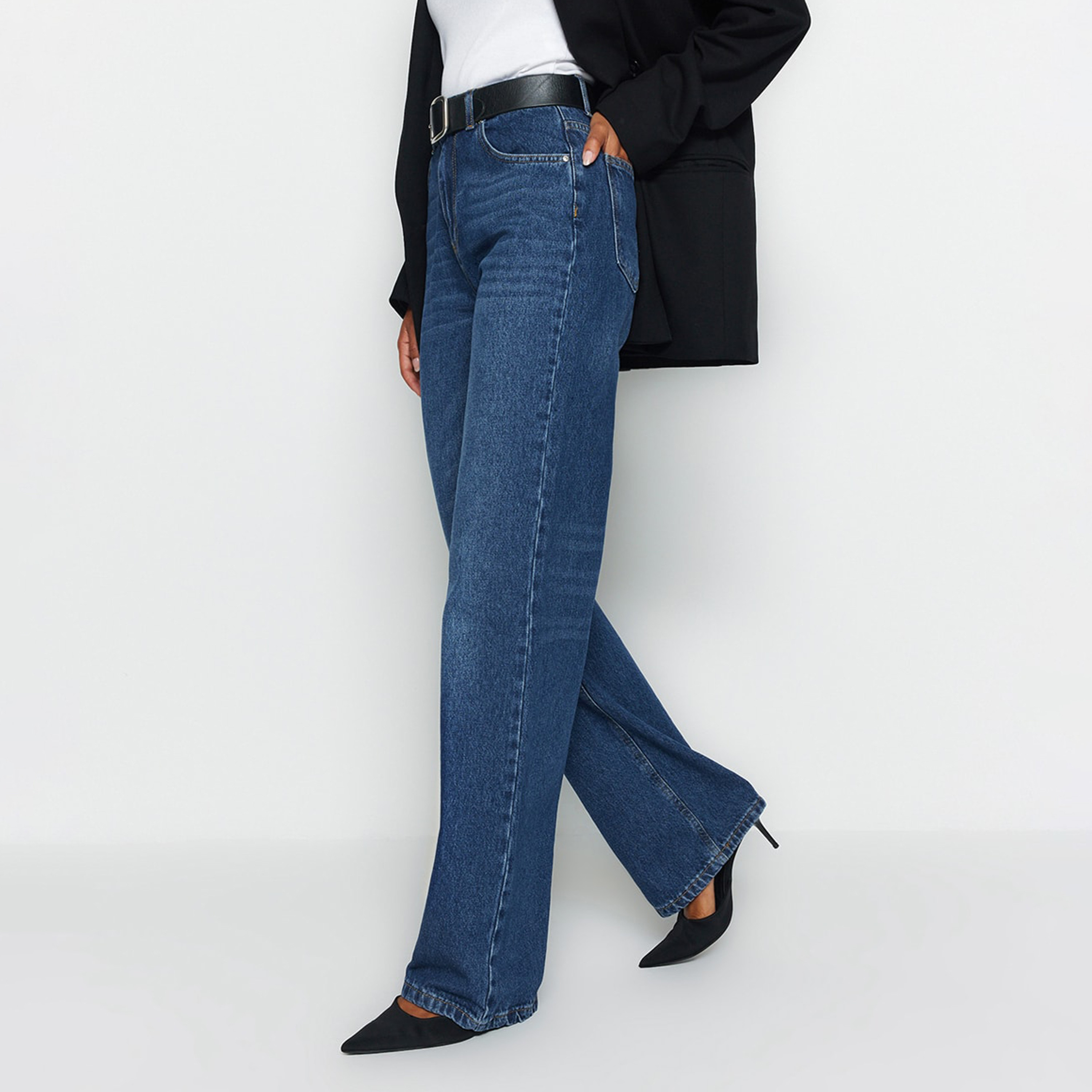 Blue Wide Leg Women's Jeans-women-clothing-jeans-image-3