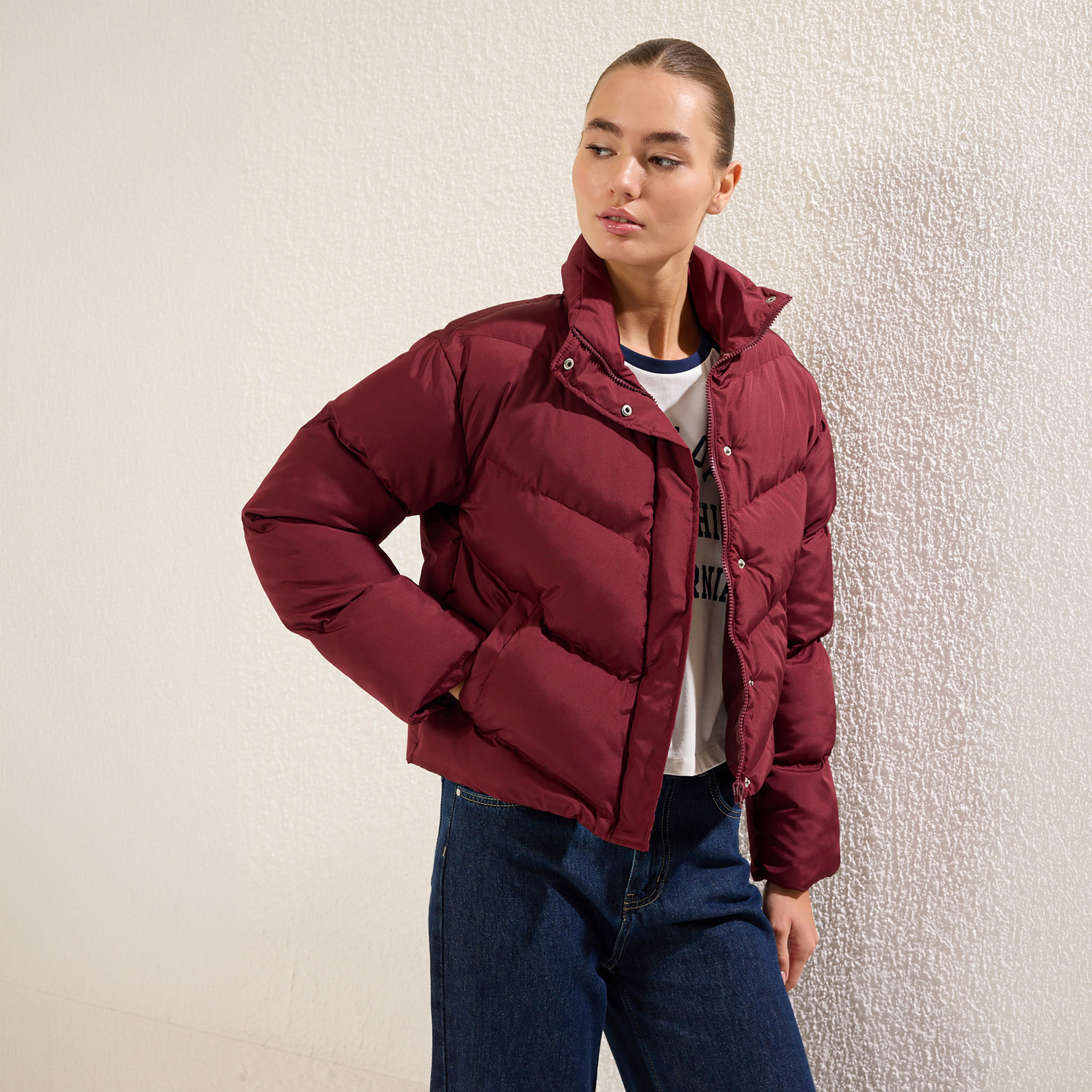 جاكيت بافر حريمي بياقة مرتفعة من ترينديول ميلا-women-winterwear-coatsandjackets-jackets-image-3