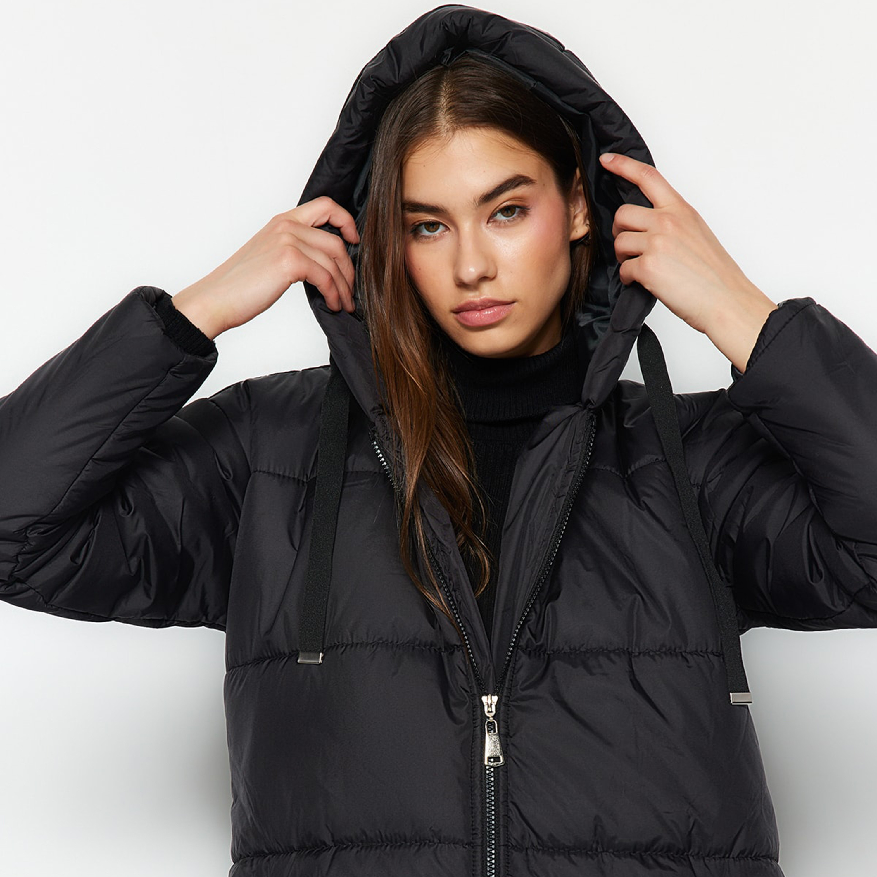 جاكيت بافر حريمي أسود بقبعة وأكمام مسدلة من تريندي يول ميلا-women-winterwear-coatsandjackets-jackets-image-6