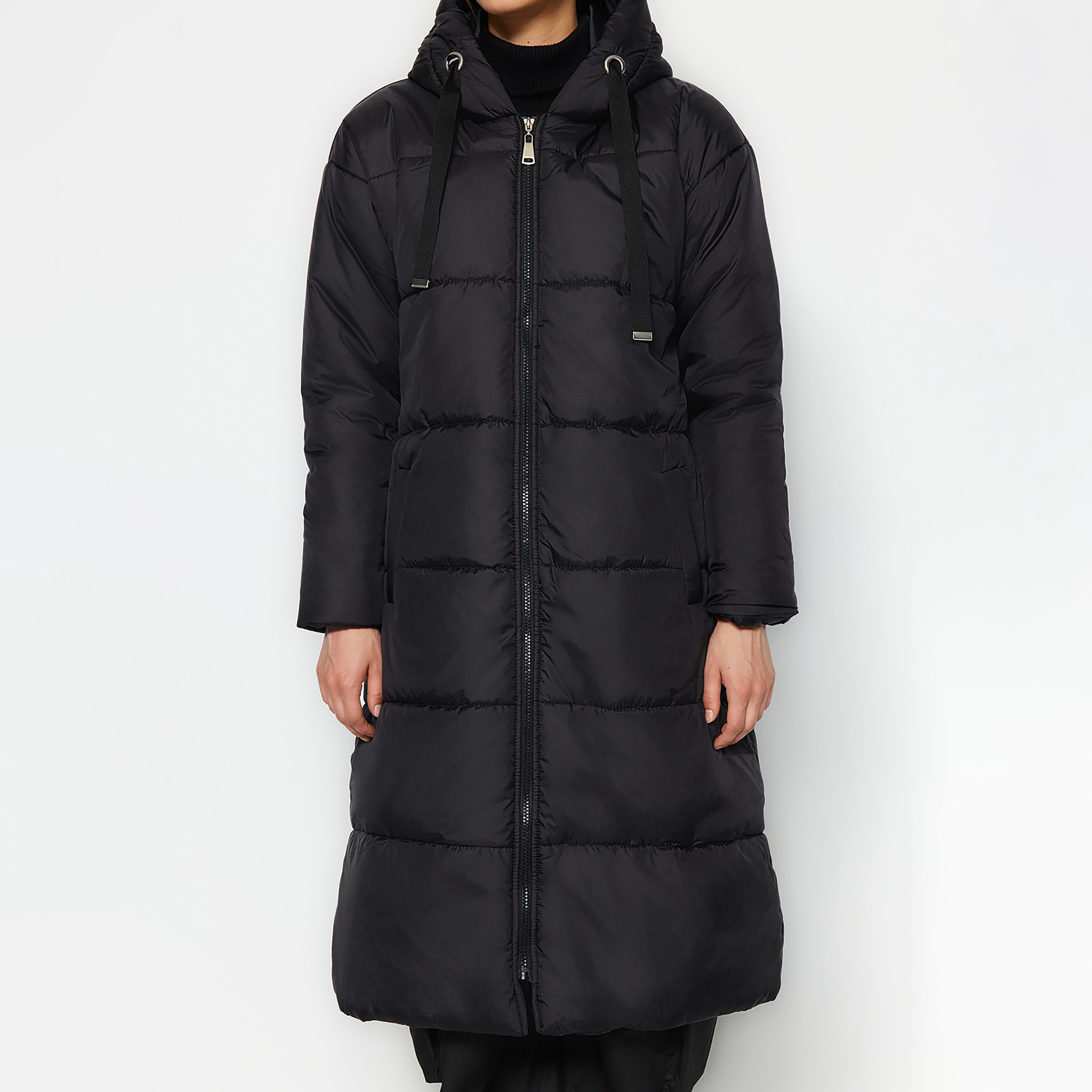 جاكيت بافر حريمي أسود بقبعة وأكمام مسدلة من تريندي يول ميلا-women-winterwear-coatsandjackets-jackets-image-7
