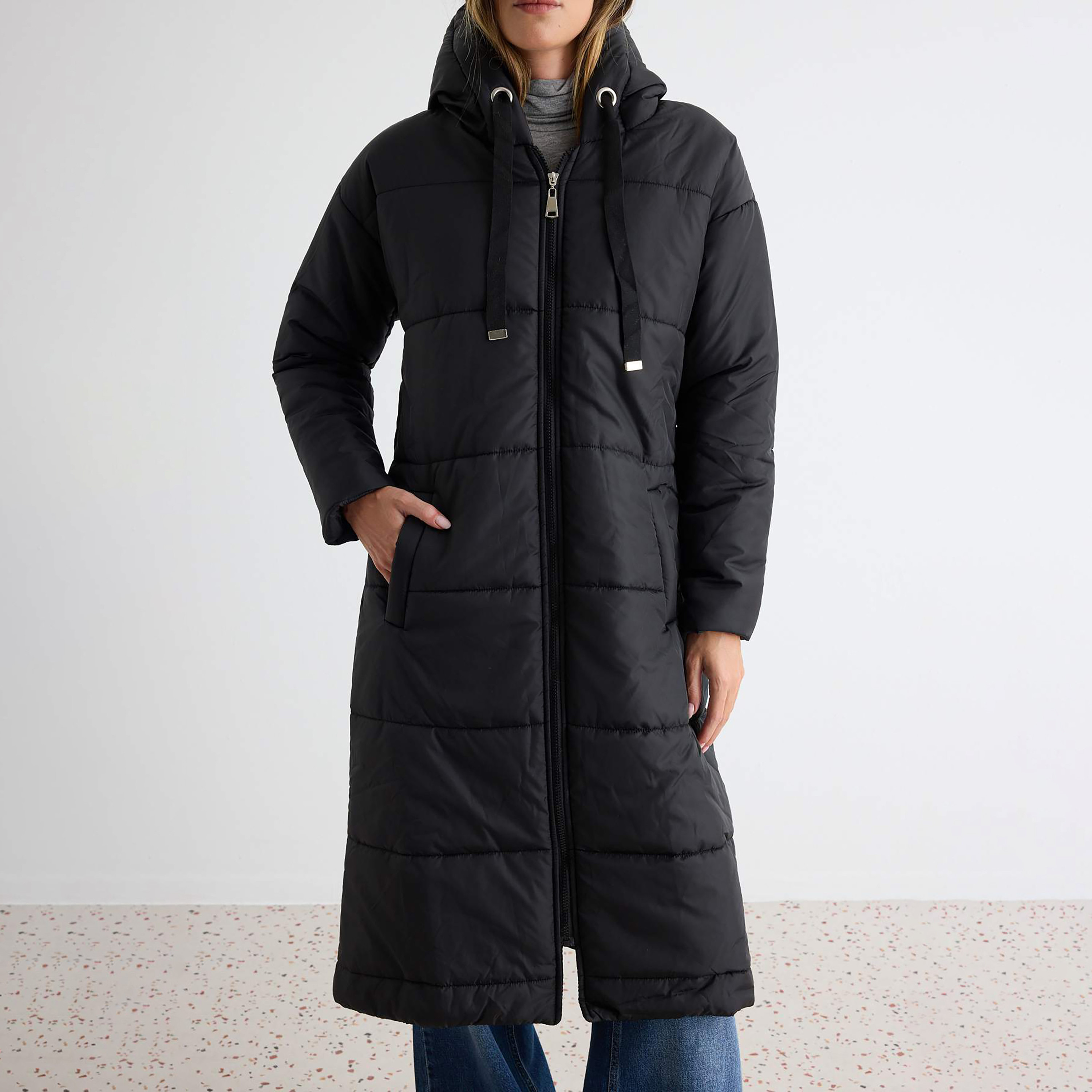 جاكيت بافر حريمي أسود بقبعة وأكمام مسدلة من تريندي يول ميلا-women-winterwear-coatsandjackets-jackets-image-8