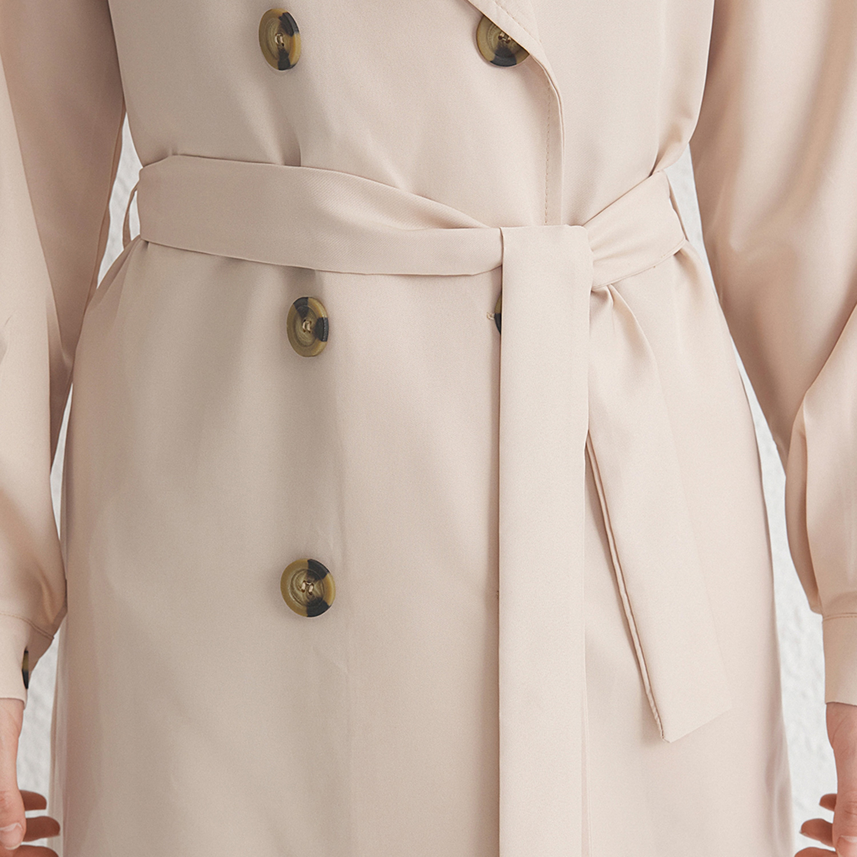 ترينش كوت حريمي بياقة مطوية وأكمام منتفخة من ترendyol-women-winterwear-coatsandjackets-coats-image-6