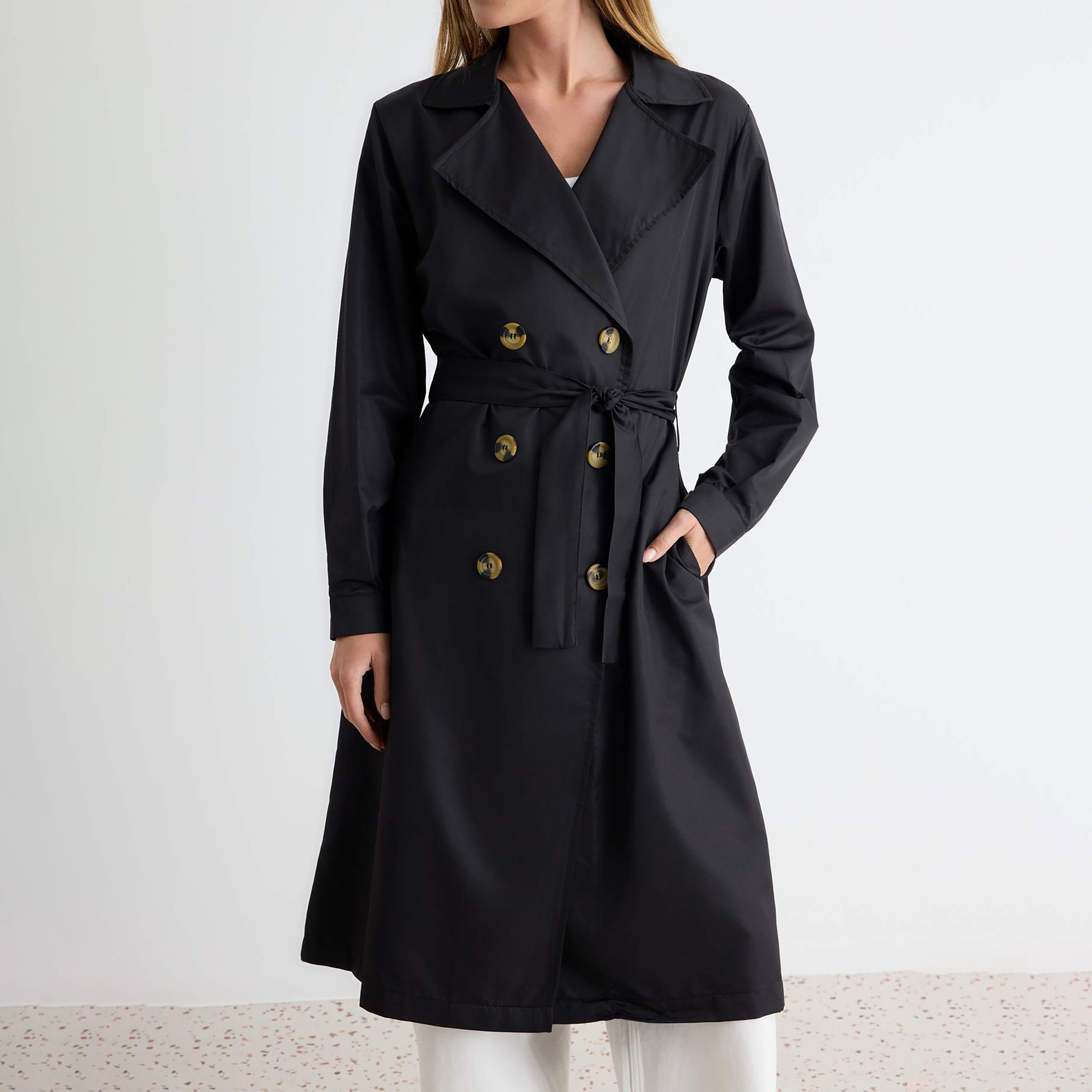 ترينش كوت حريمي بياقة مطوية وأكمام منتفخة من ترendyol-women-winterwear-coatsandjackets-coats-image-5