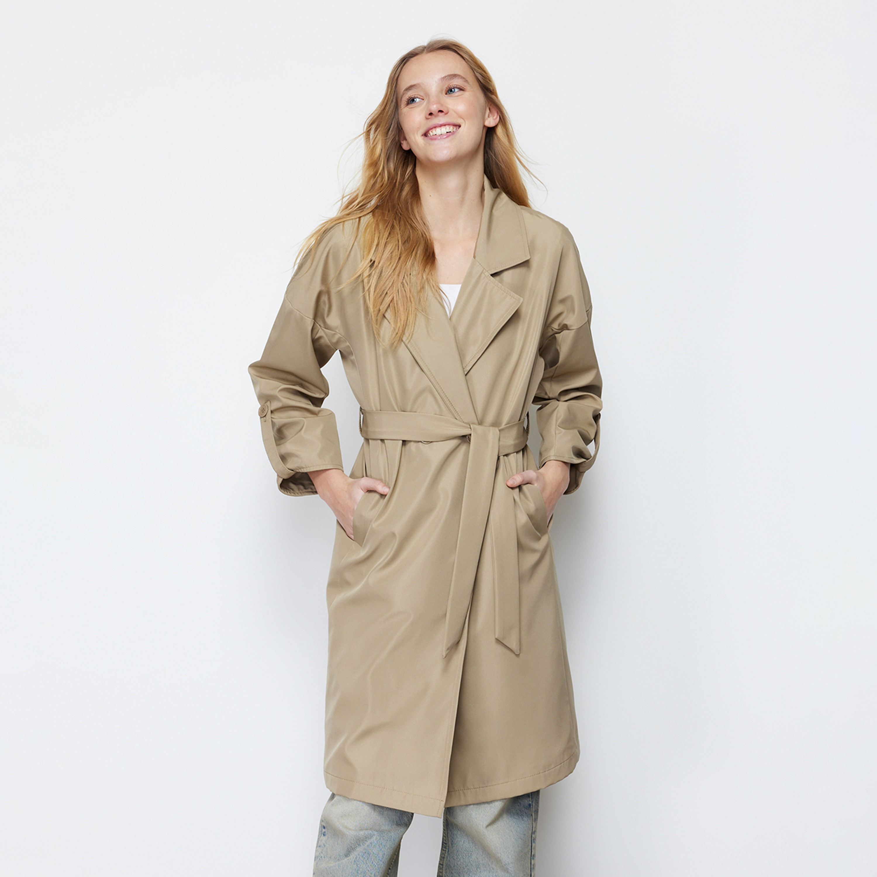 Trendyolmilla Lapel Collared Dropped Sleeves Women's Wrap Style Trench Coat-women-winterwear-coatsandjackets-coats-image-1