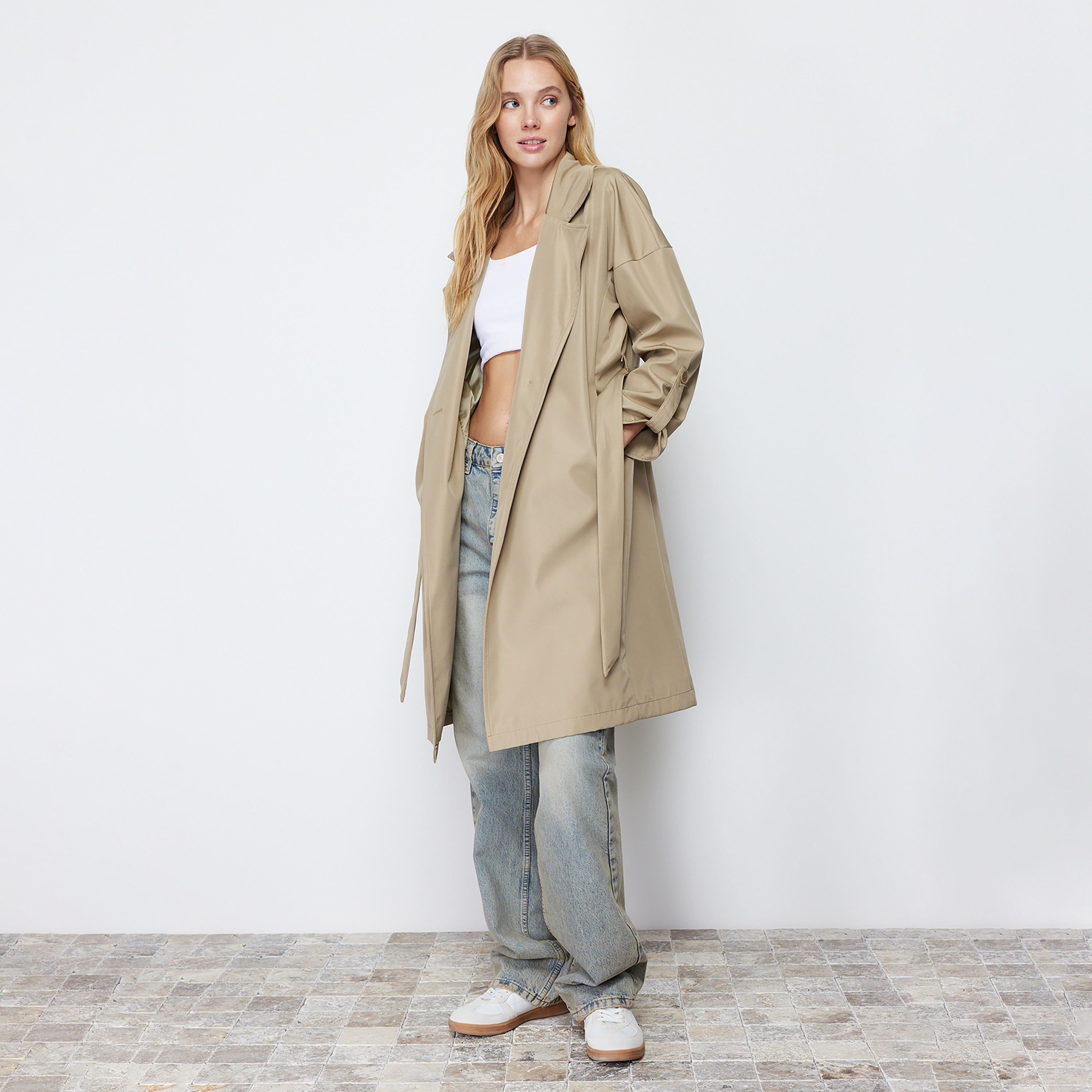 Trendyolmilla Lapel Collared Dropped Sleeves Women's Wrap Style Trench Coat-women-winterwear-coatsandjackets-coats-image-3