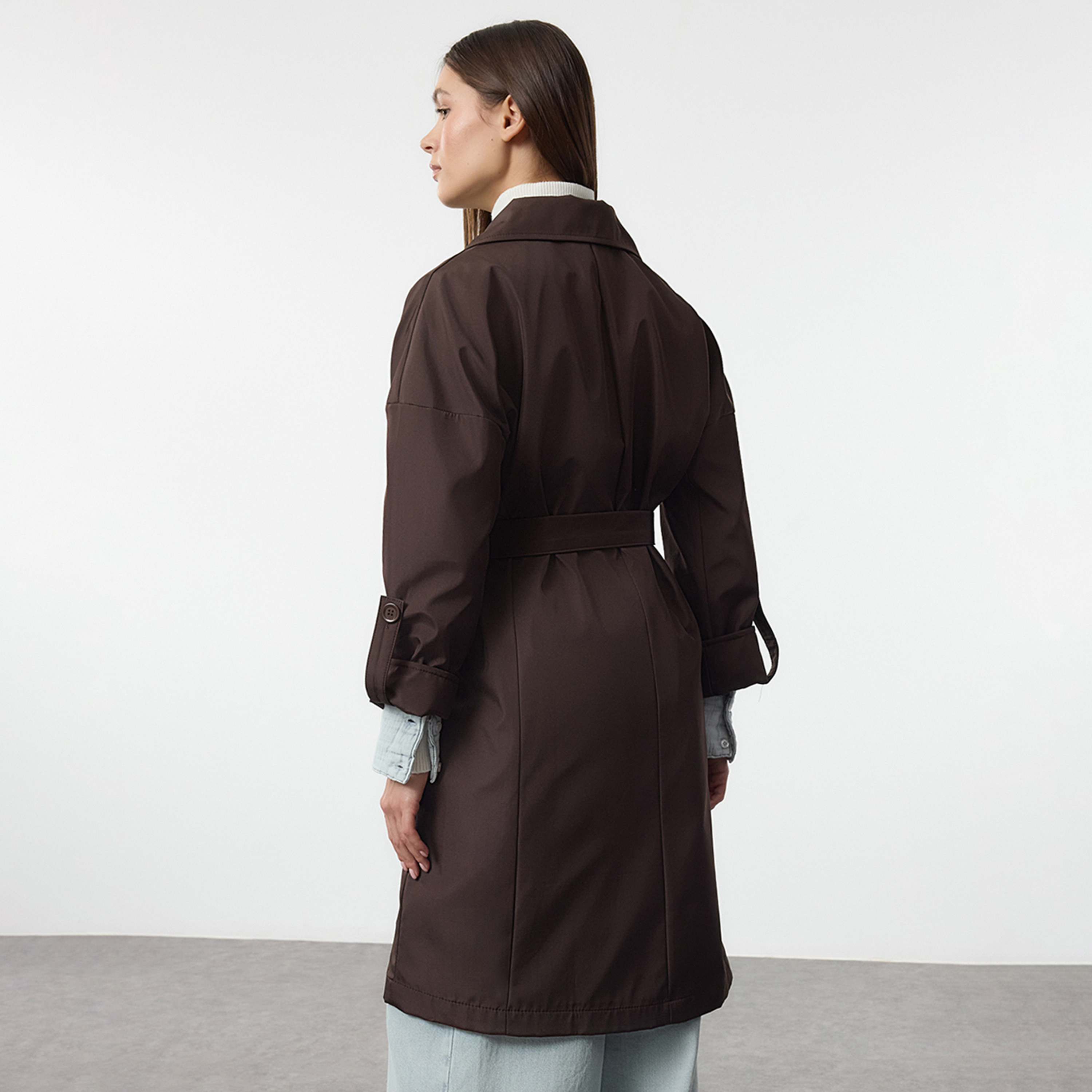 Trendyolmilla Lapel Collared Dropped Sleeves Women's Wrap Style Trench Coat-women-winterwear-coatsandjackets-coats-image-3