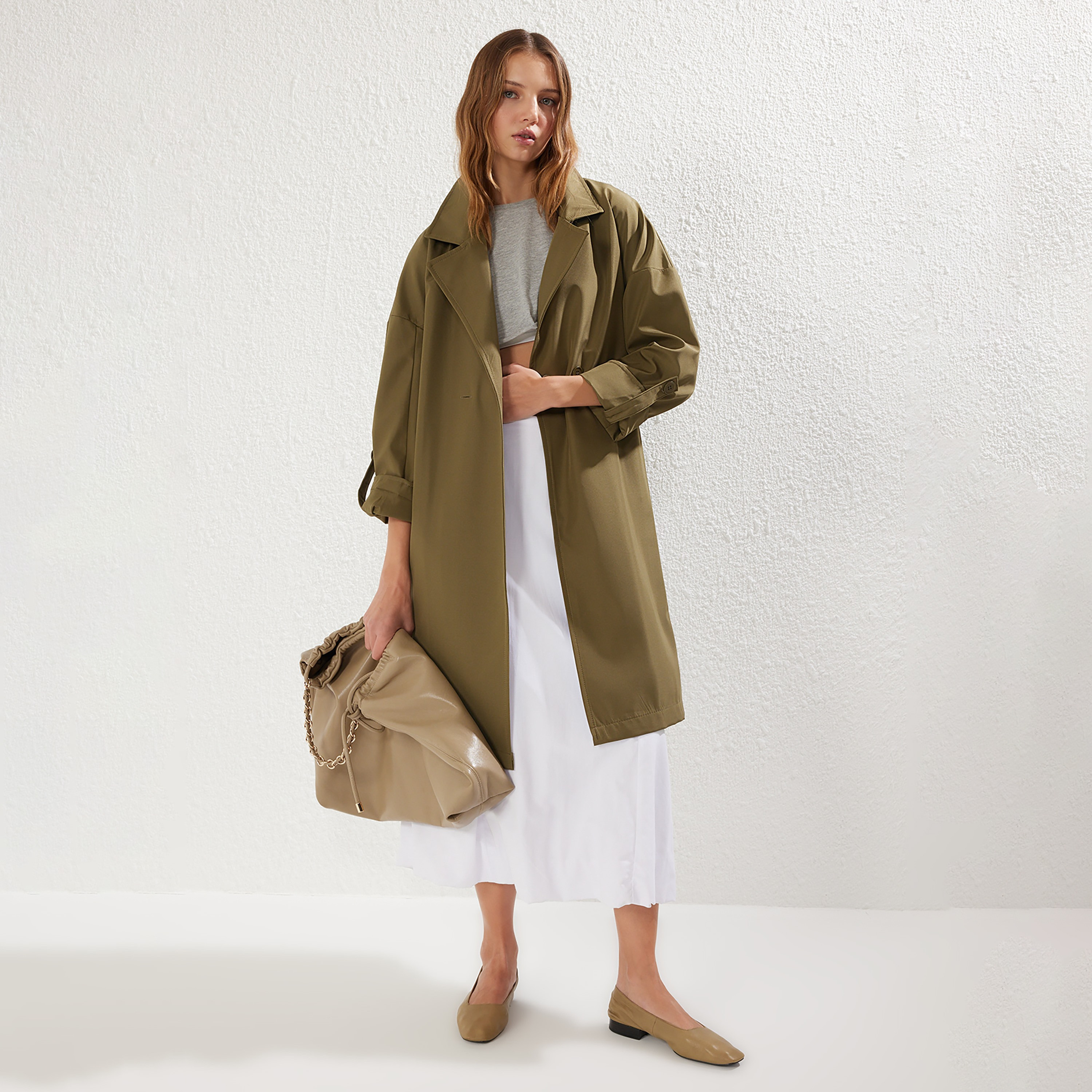 Trendyolmilla Lapel Collared Dropped Sleeves Women's Wrap Style Trench Coat-women-winterwear-coatsandjackets-coats-image-1