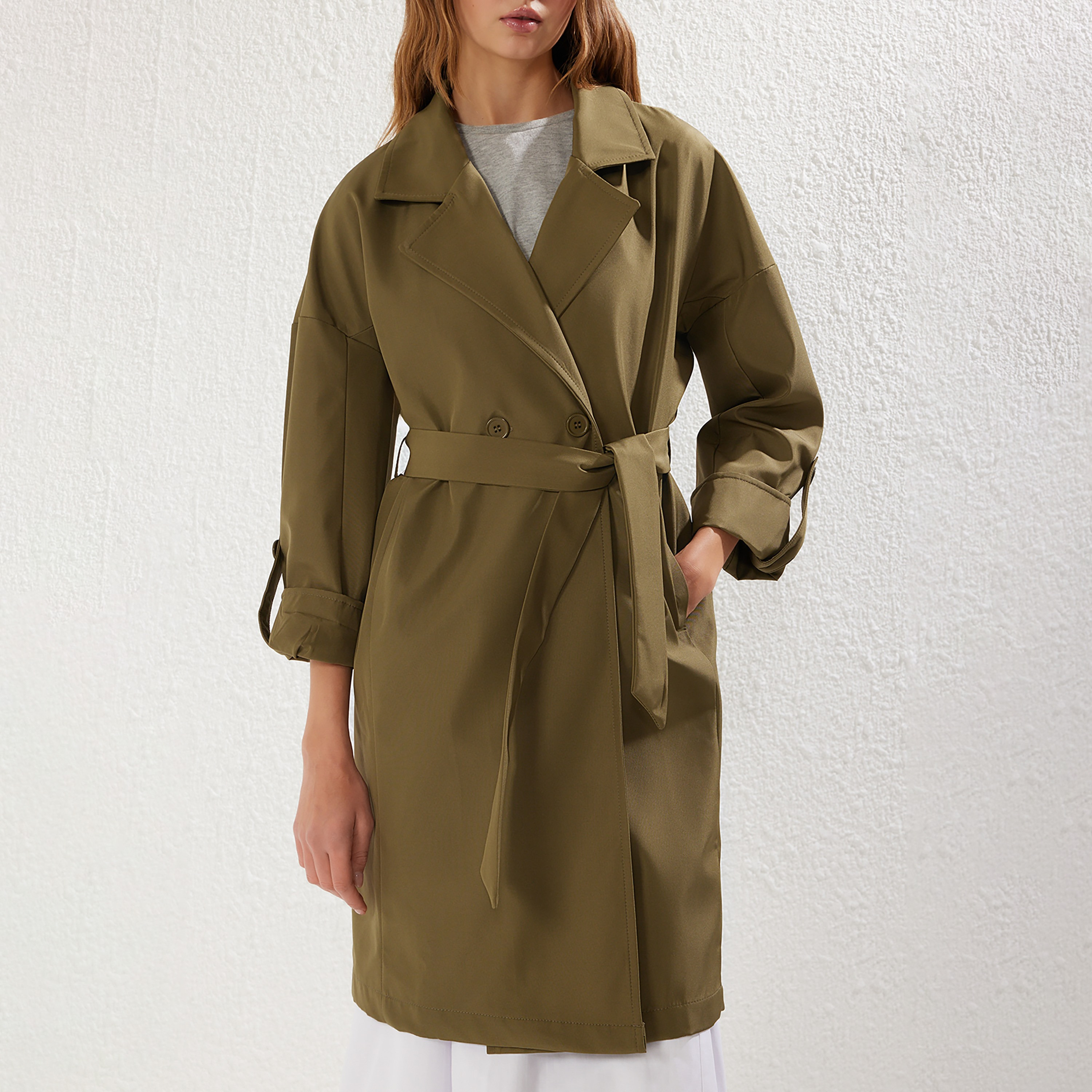 Trendyolmilla Lapel Collared Dropped Sleeves Women's Wrap Style Trench Coat-women-winterwear-coatsandjackets-coats-image-3