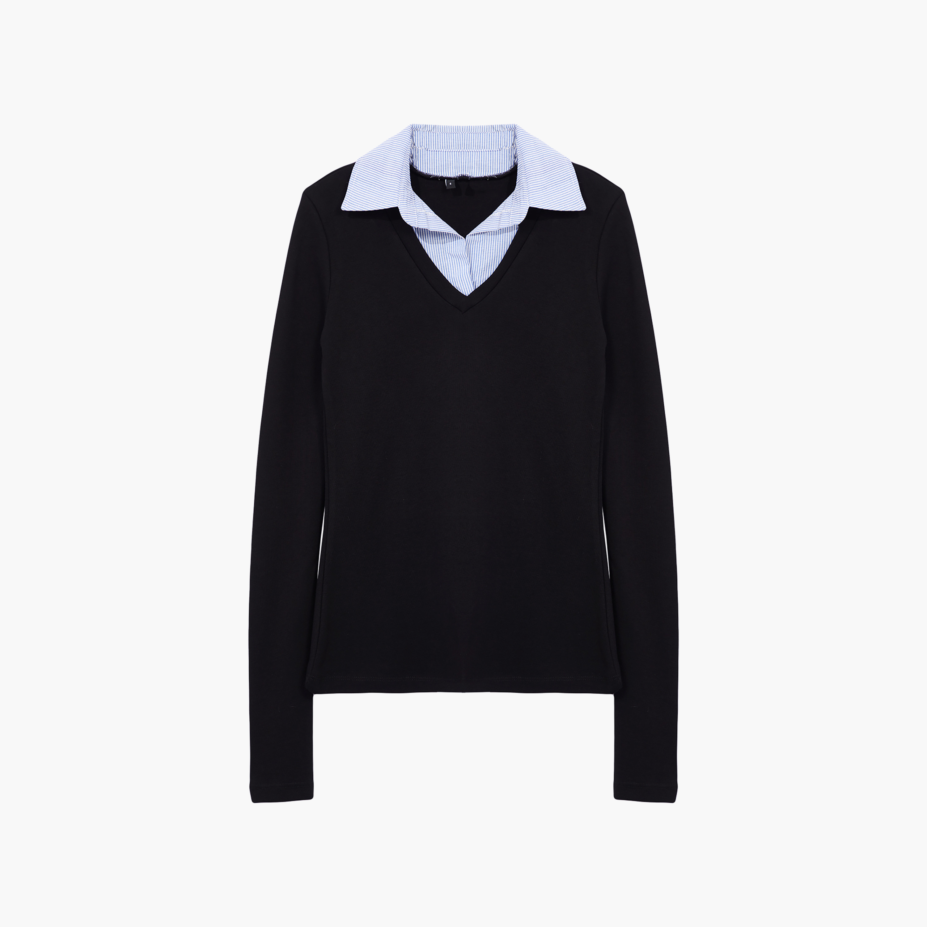 Trendyolmilla Black Cotton Contrast Collared Fitted Sleeves Women's Top-women-clothing-shirtsandblouses-blouses-image-5
