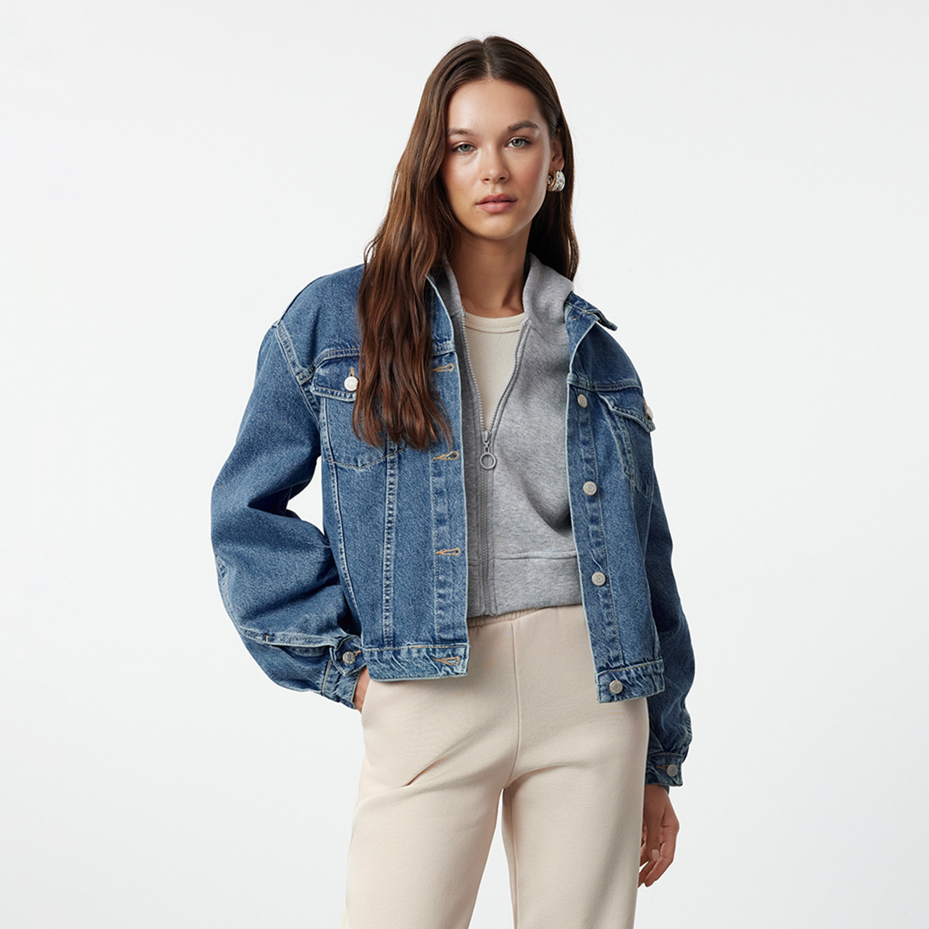 Trendyolmilla Blue Cotton Collared Women's Denim Jacket-women-winterwear-coatsandjackets-jackets-image-1
