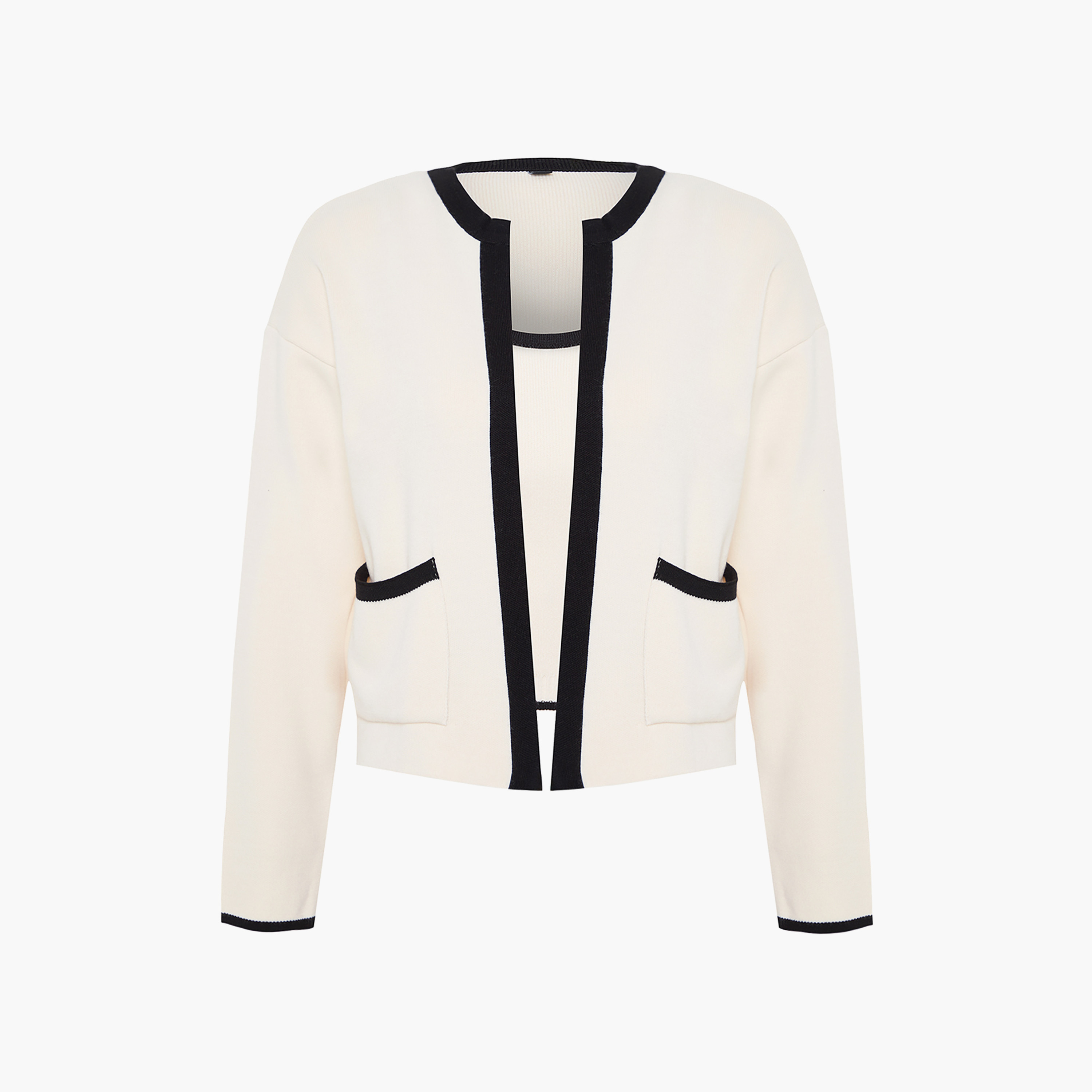 Trendyolmilla Contrast Trim Dropped Sleeves Women's Tank Top & Cardigan Set-women-winterwear-cardigansandjumpers-cardigans-image-7