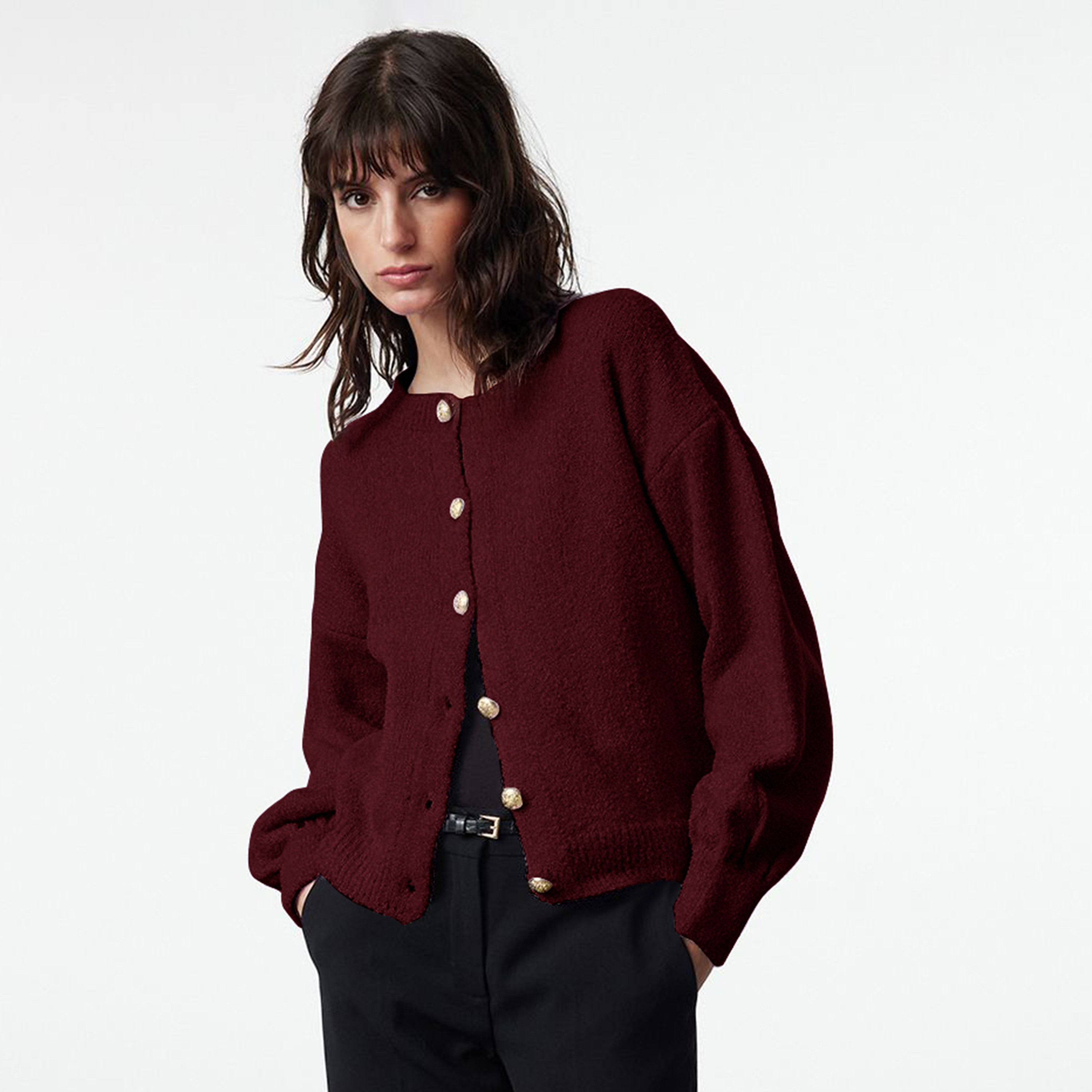 كارديجان حريمي بأكمام منسدلة من تريندyol ميلا-women-winterwear-cardigansandjumpers-cardigans-image-1
