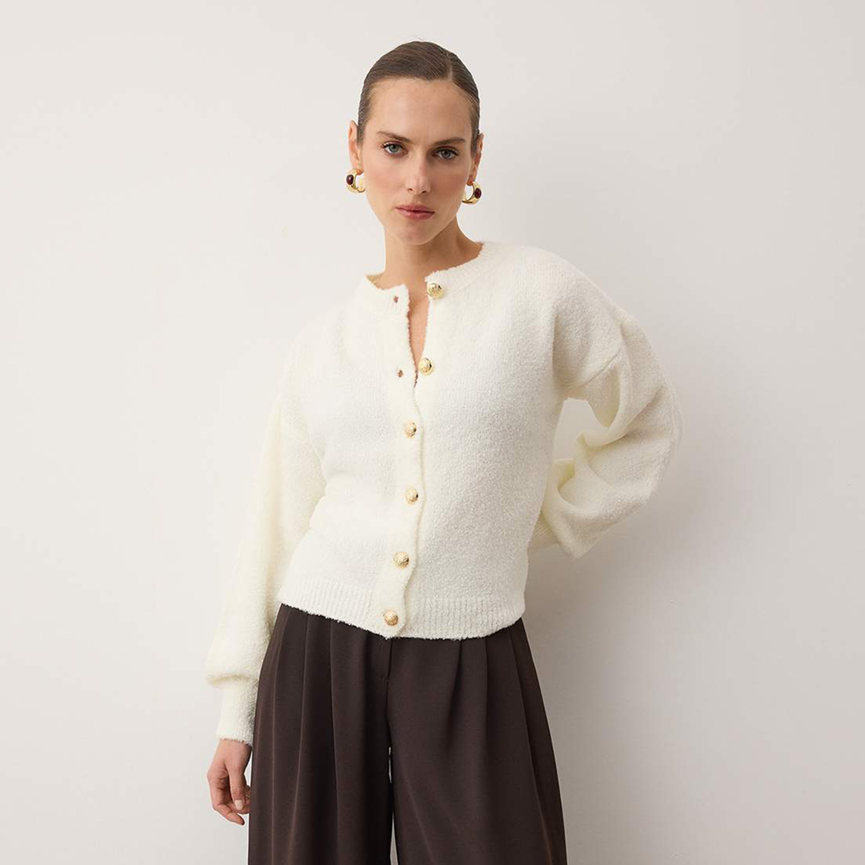 كارديجان حريمي بأكمام منسدلة من تريندyol ميلا-women-winterwear-cardigansandjumpers-cardigans-image-1