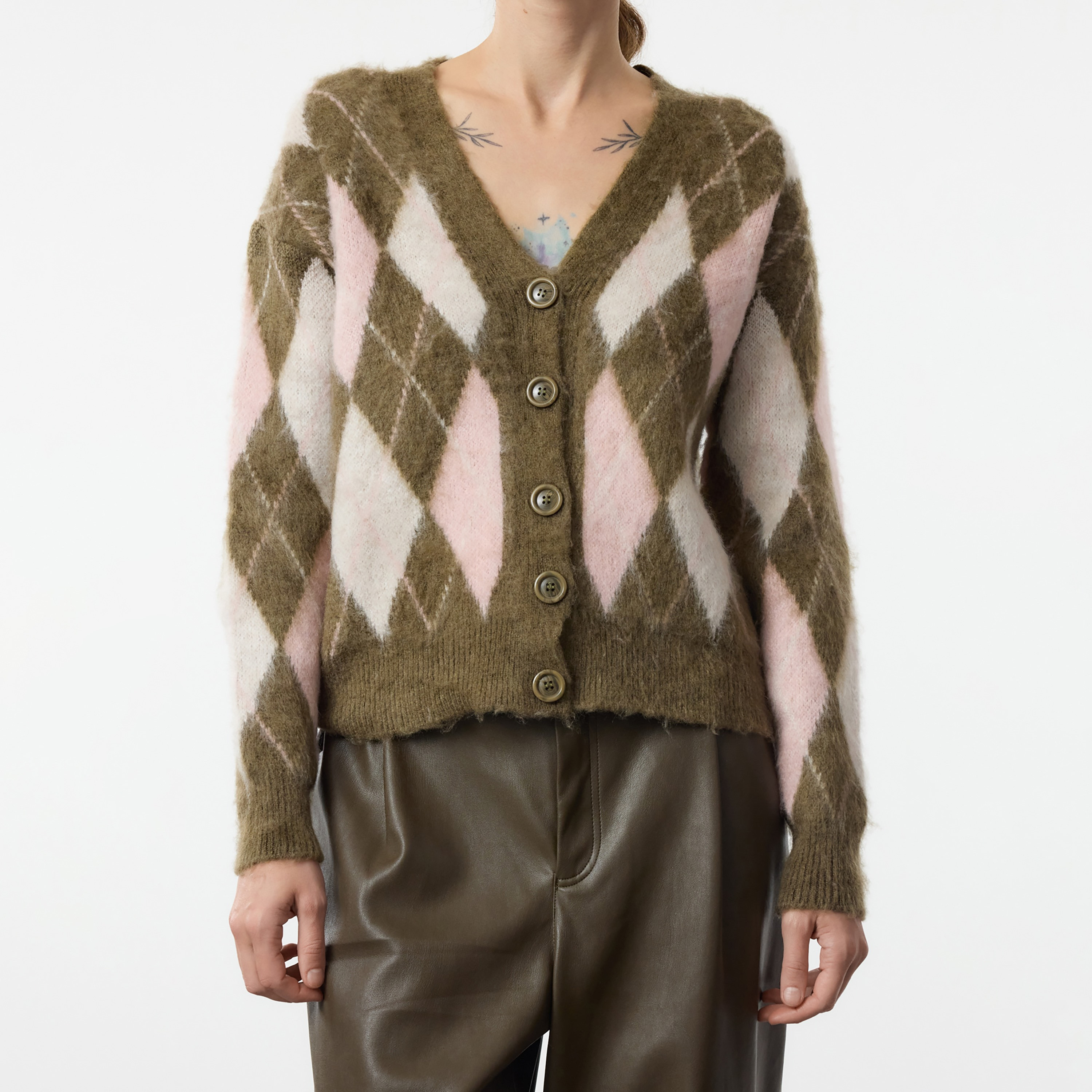كارديجان حريمي بنقشة أرجايل وأكمام منسدلة من ترينديول ميلا-women-winterwear-cardigansandjumpers-cardigans-image-3