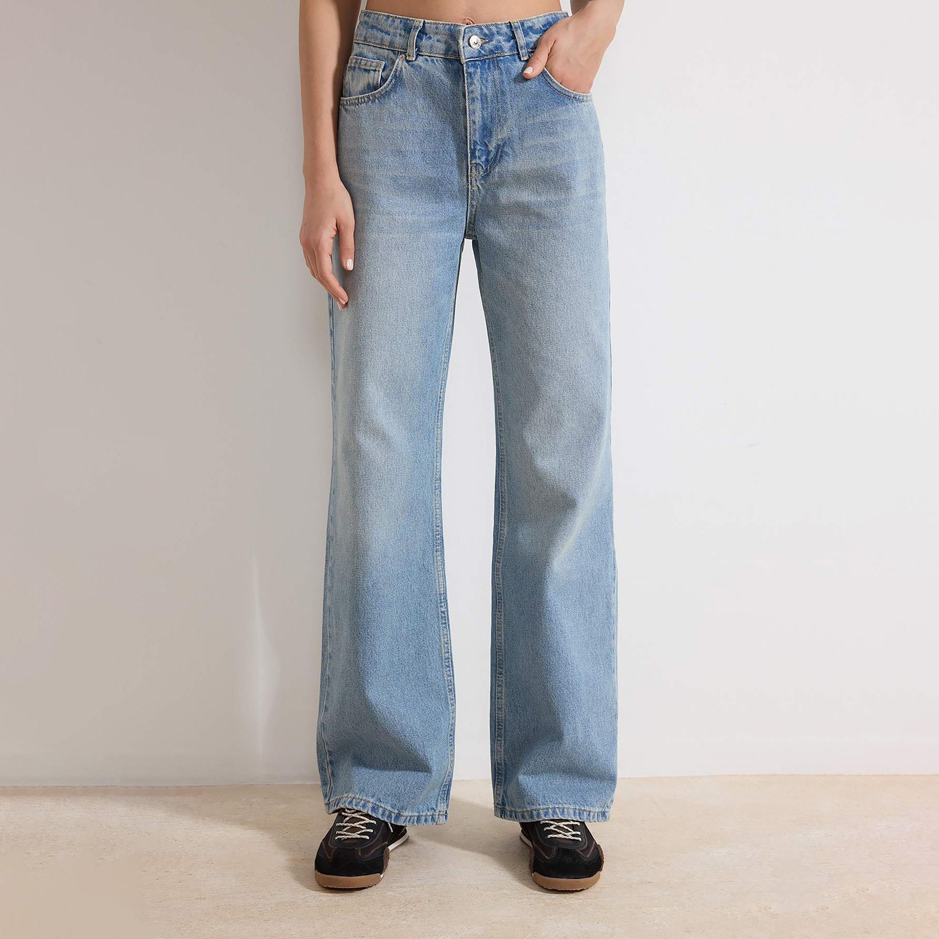 Trendyolmilla Blue Cotton Women's Straight Jeans-women-clothing-jeans-image-1