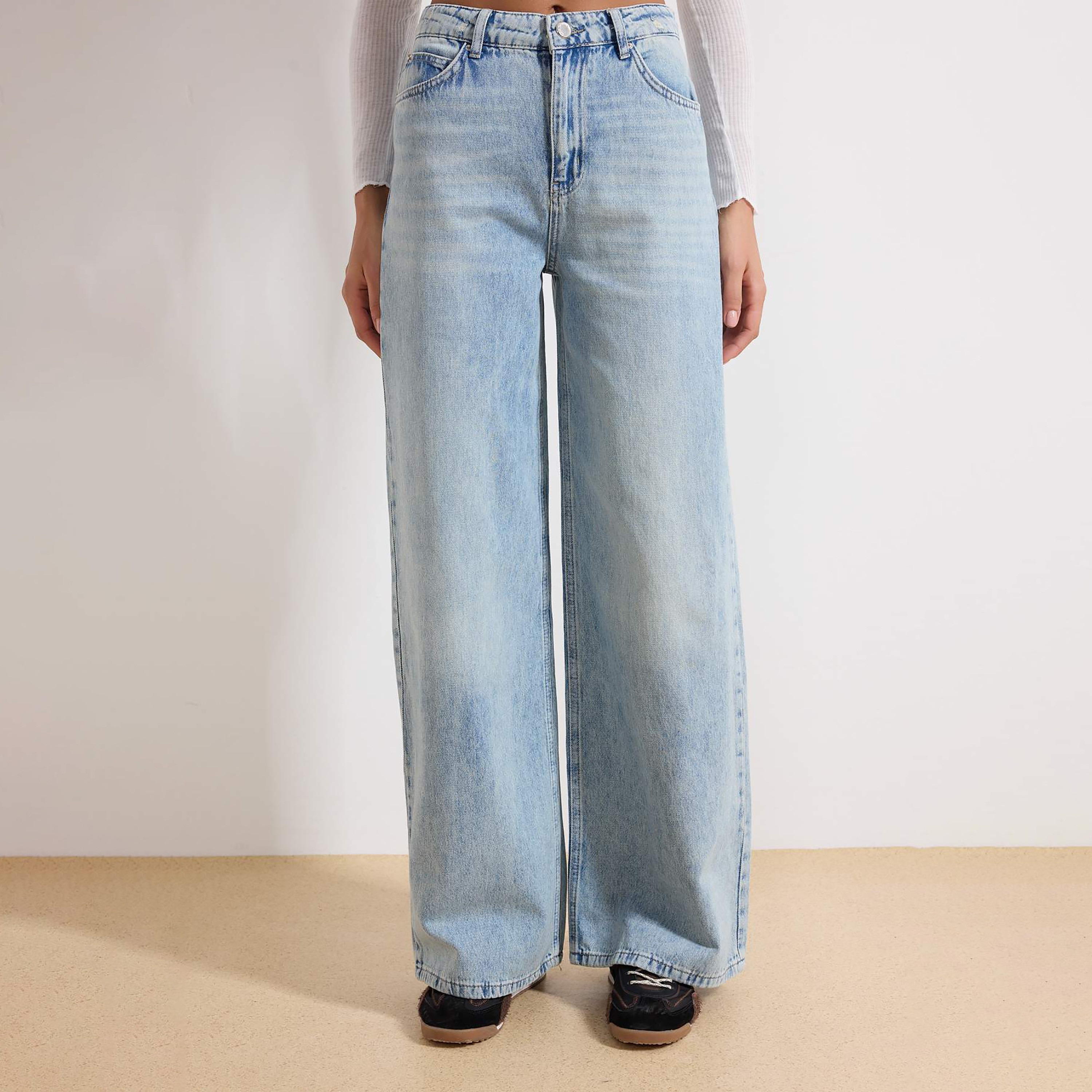 Blue Cotton Wide Leg Women's Jeans-women-clothing-jeans-image-1