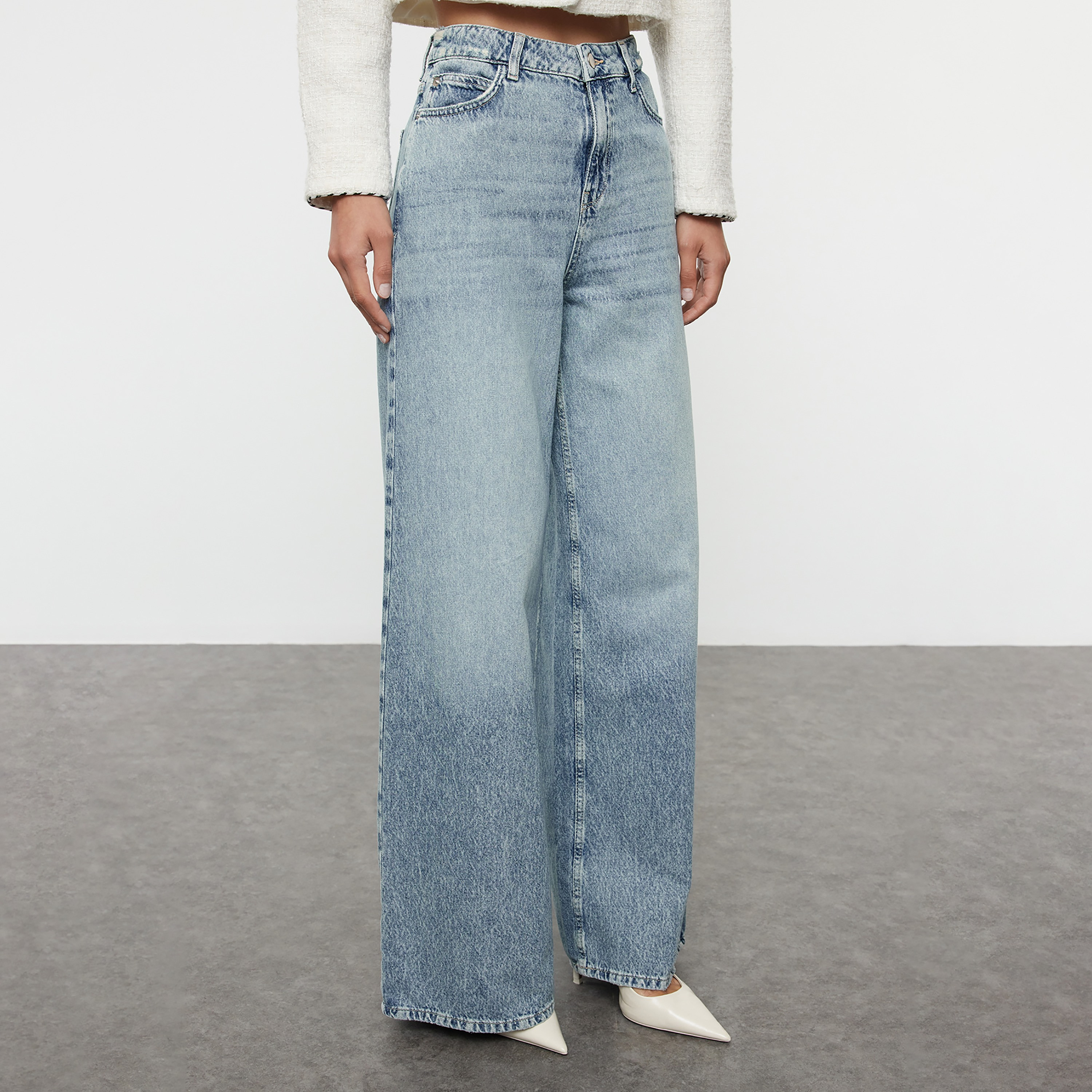 Blue Cotton Wide Leg Women's Jeans-women-clothing-jeans-image-4